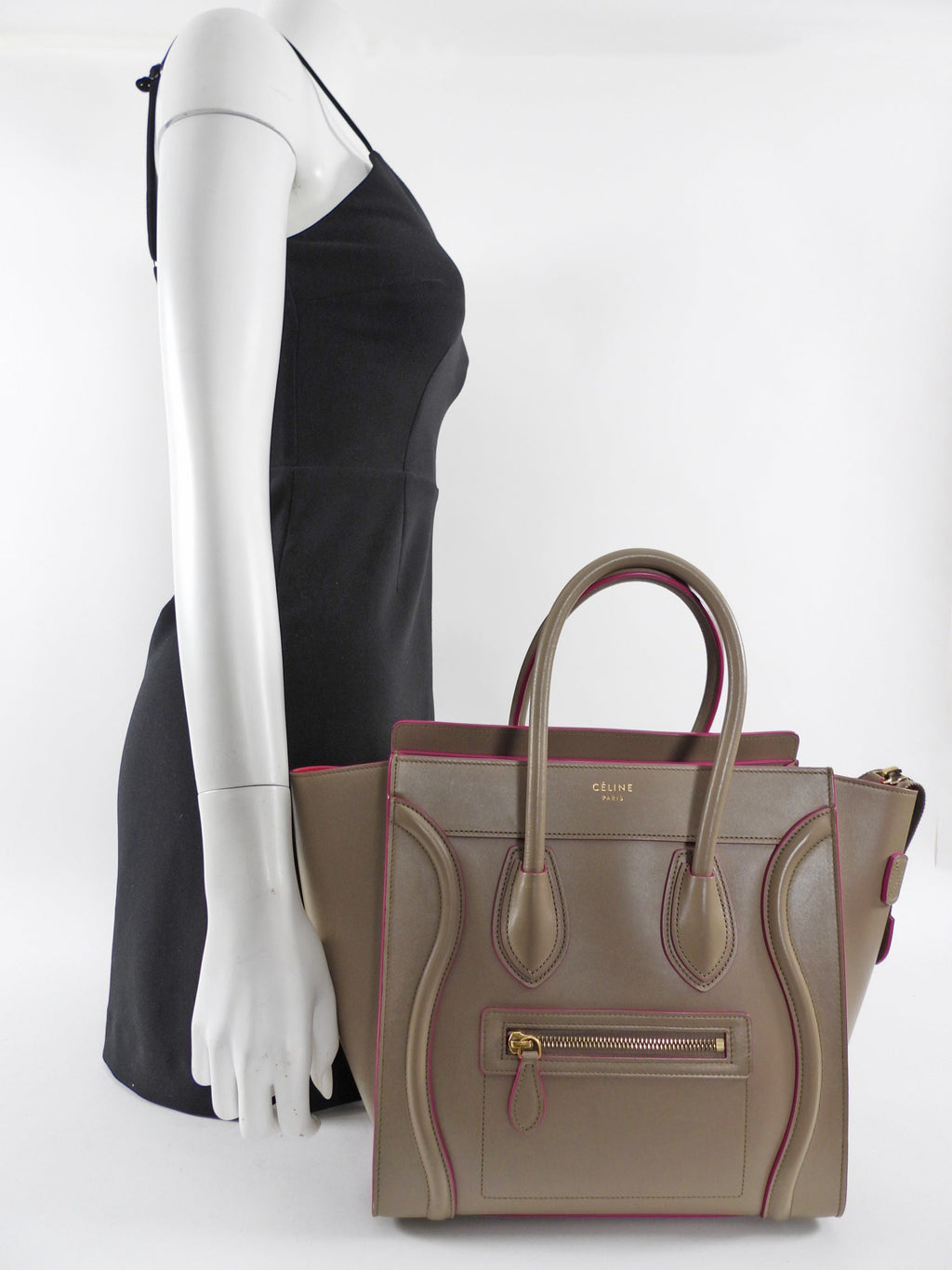 Celine Taupe and Pink Two Tone Mini Luggage Tote Bag