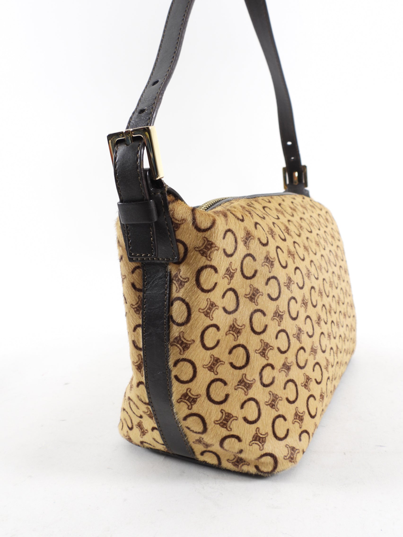 Celine Pony Hair Triomphe Logo Brown Baguette Bag