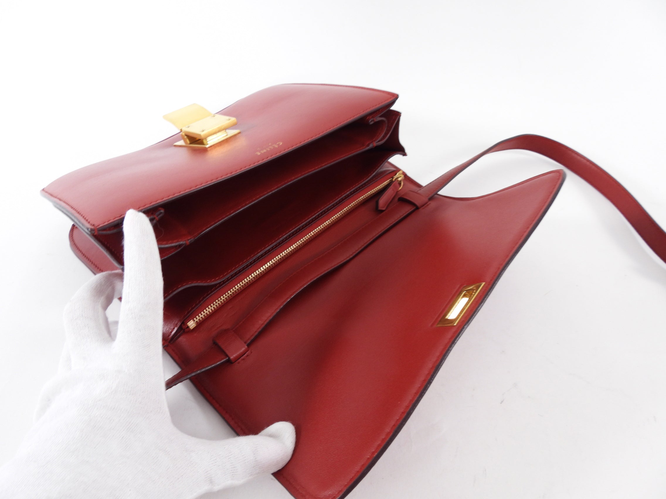 Celine Red Smooth Leather Medium Classic Box Bag