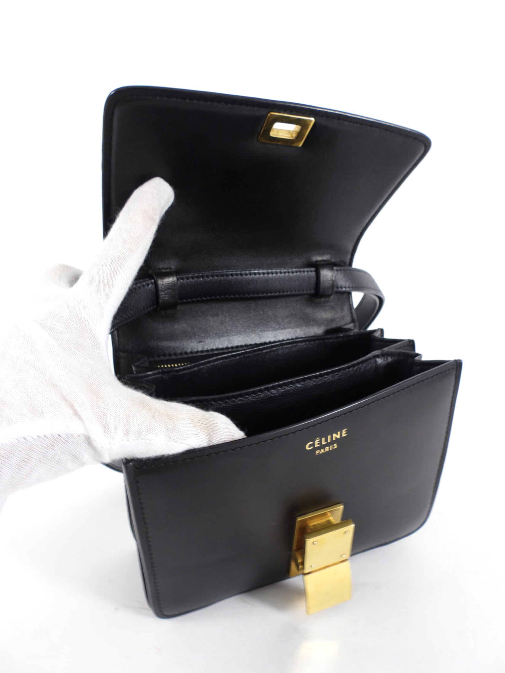 Celine Small Black Leather Box Bag