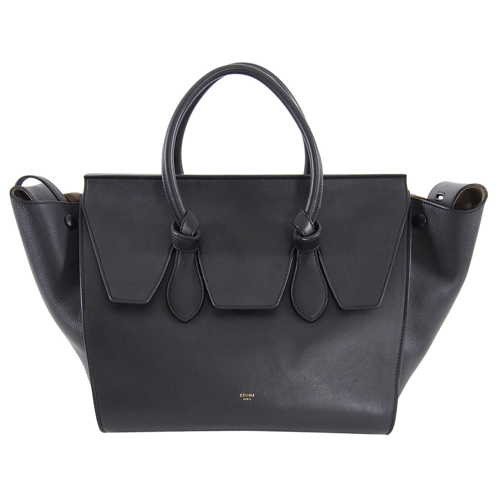 Celine Black Smooth Leather Tie Bag with pouch