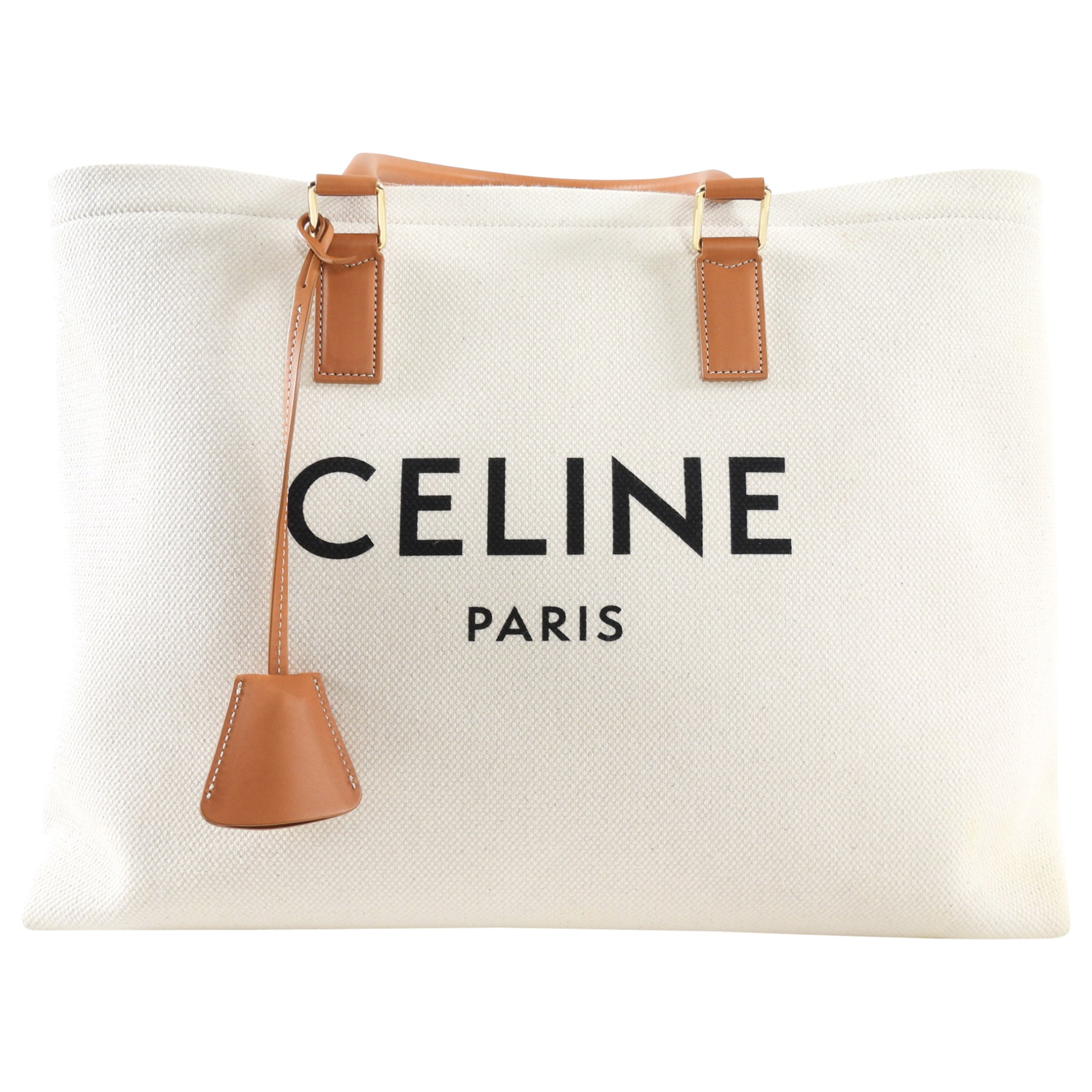 Celine 2019 Natural Toile and Tan Leather Large Travel Tote Bag