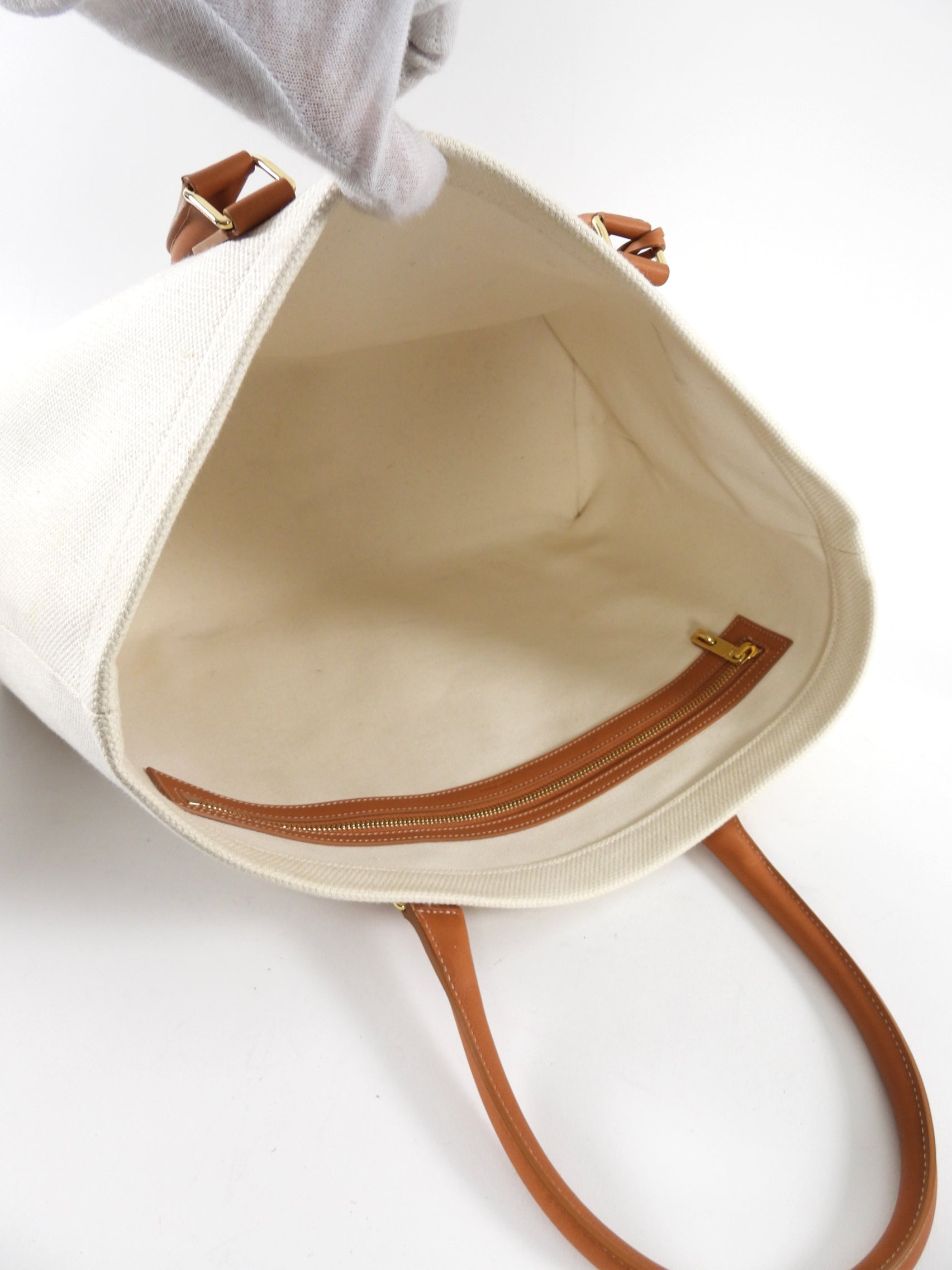 Celine 2019 Natural Toile and Tan Leather Large Travel Tote Bag