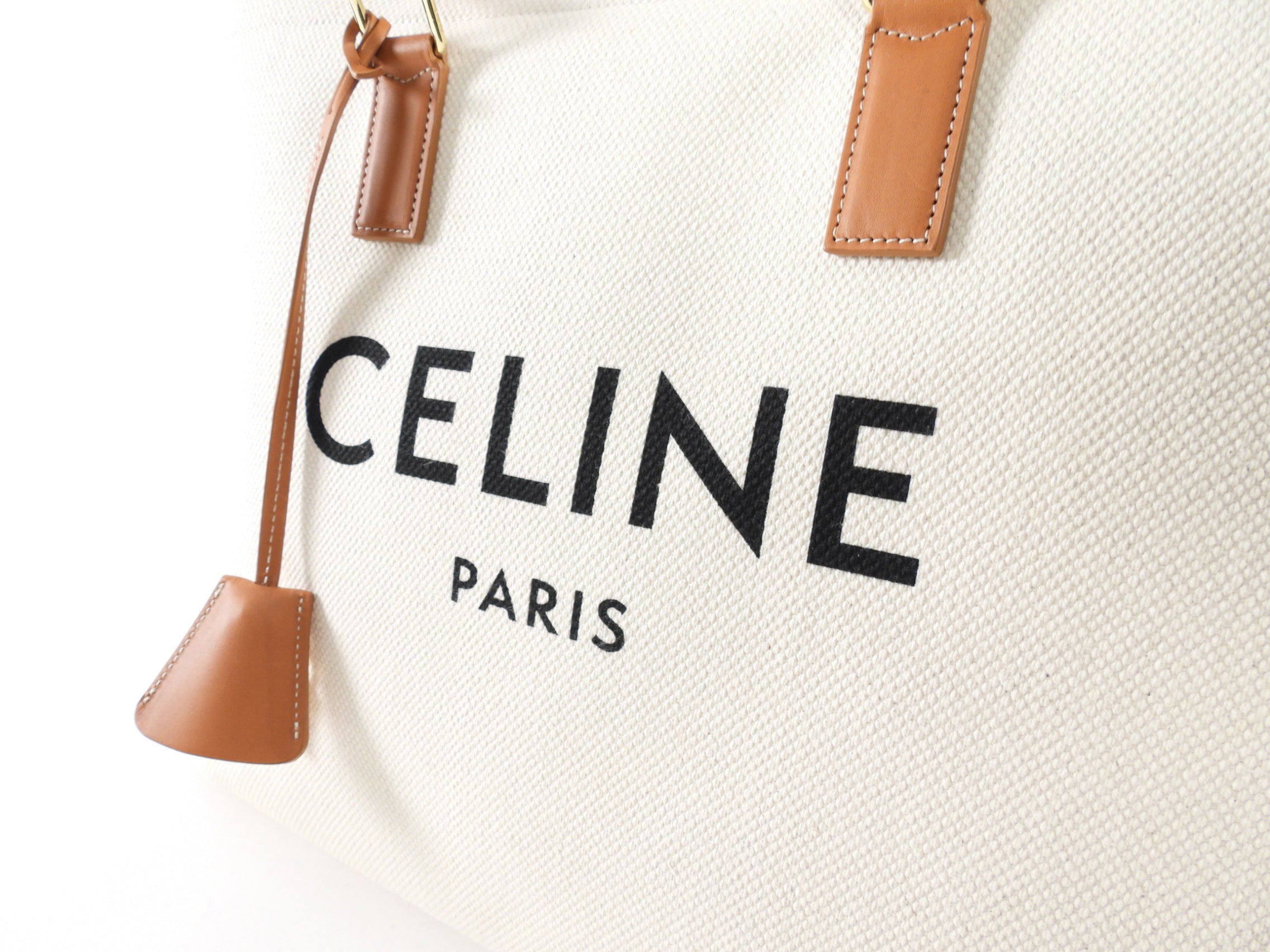 Celine 2019 Natural Toile and Tan Leather Large Travel Tote Bag