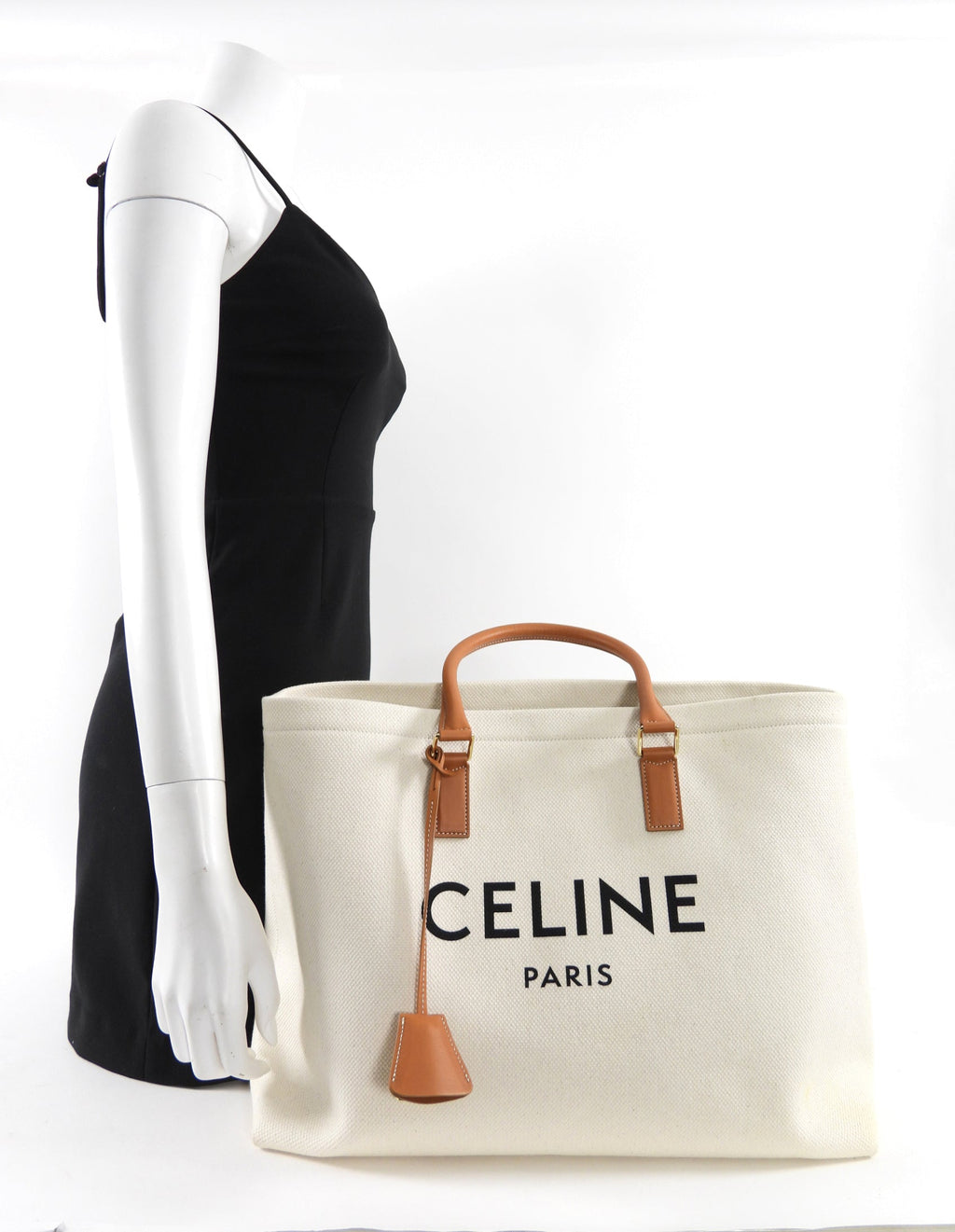 Celine 2019 Natural Toile and Tan Leather Large Travel Tote Bag