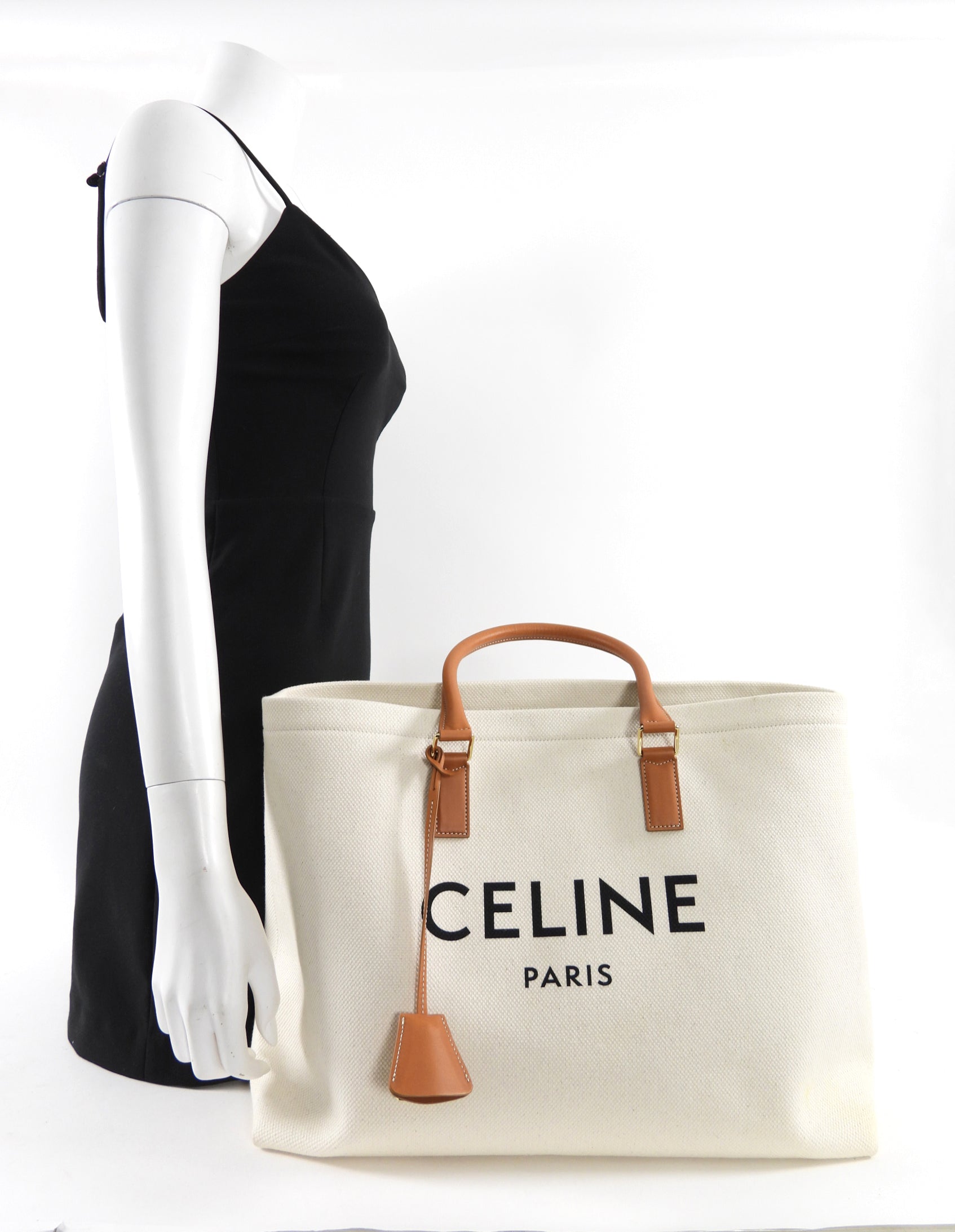 Celine 2019 Natural Toile and Tan Leather Large Travel Tote Bag