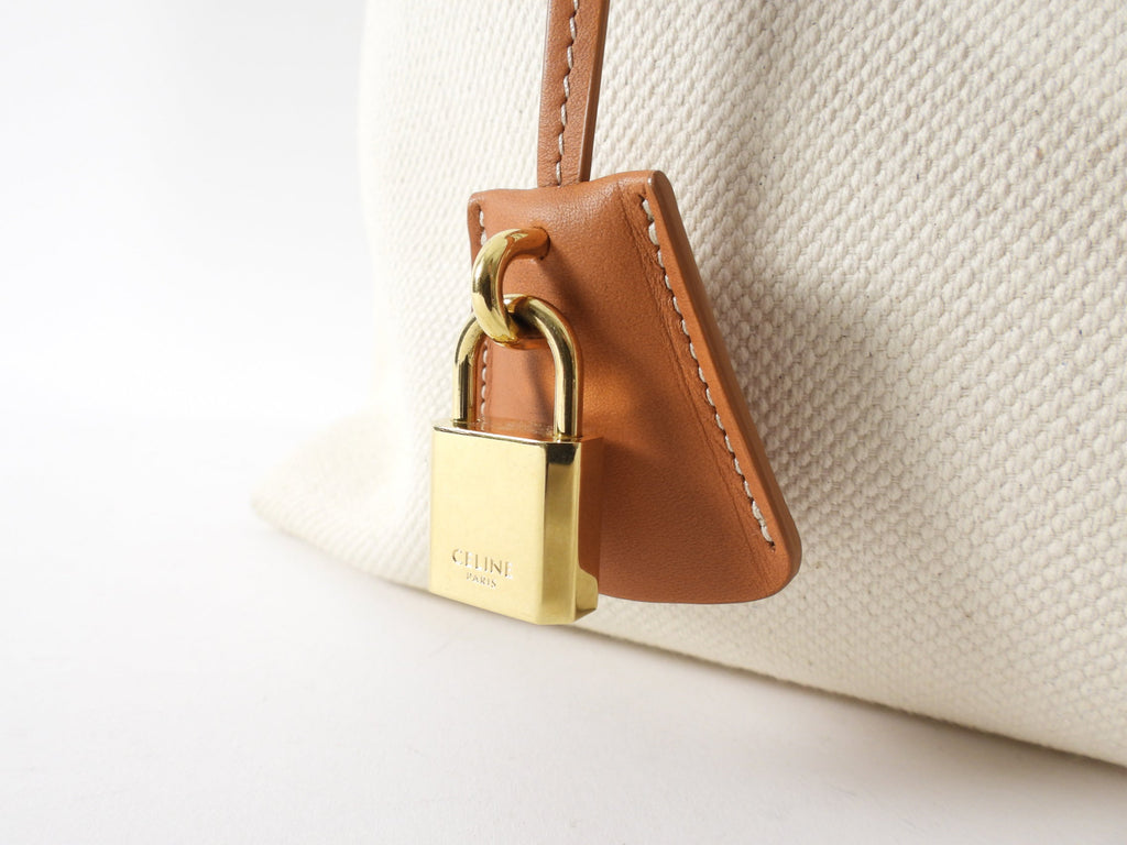 Celine 2019 Natural Toile and Tan Leather Large Travel Tote Bag