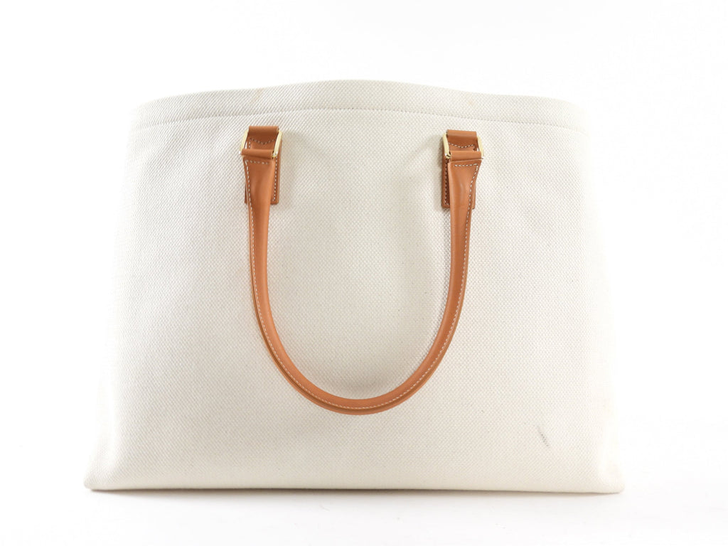 Celine 2019 Natural Toile and Tan Leather Large Travel Tote Bag