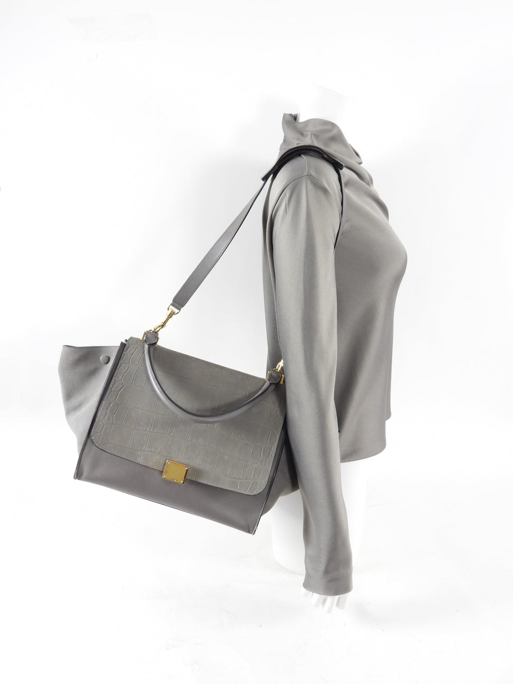 Celine Trapeze Medium Taupe Leather and Suede Bag