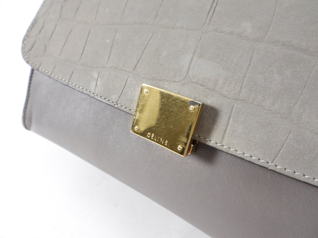 Celine Trapeze Medium Taupe Leather and Suede Bag