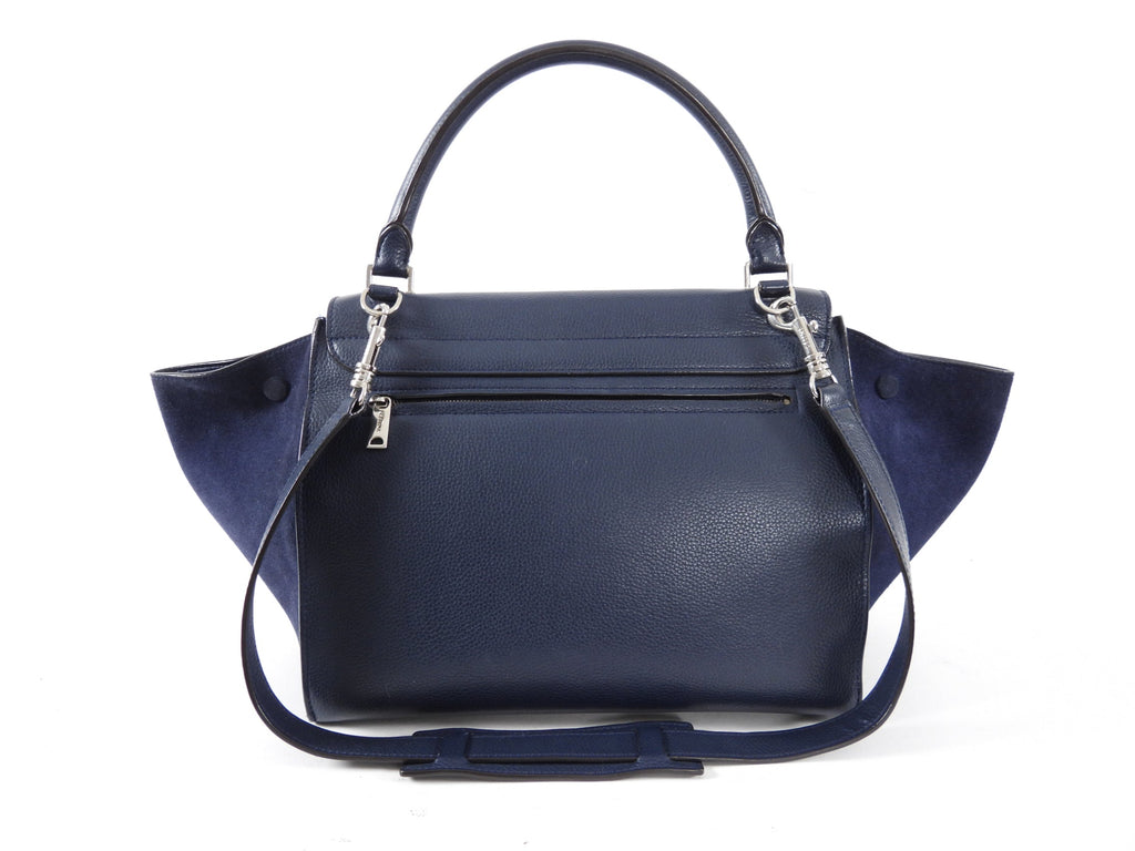 Celine Navy Leather and Suede Trapeze Two-Way Bag