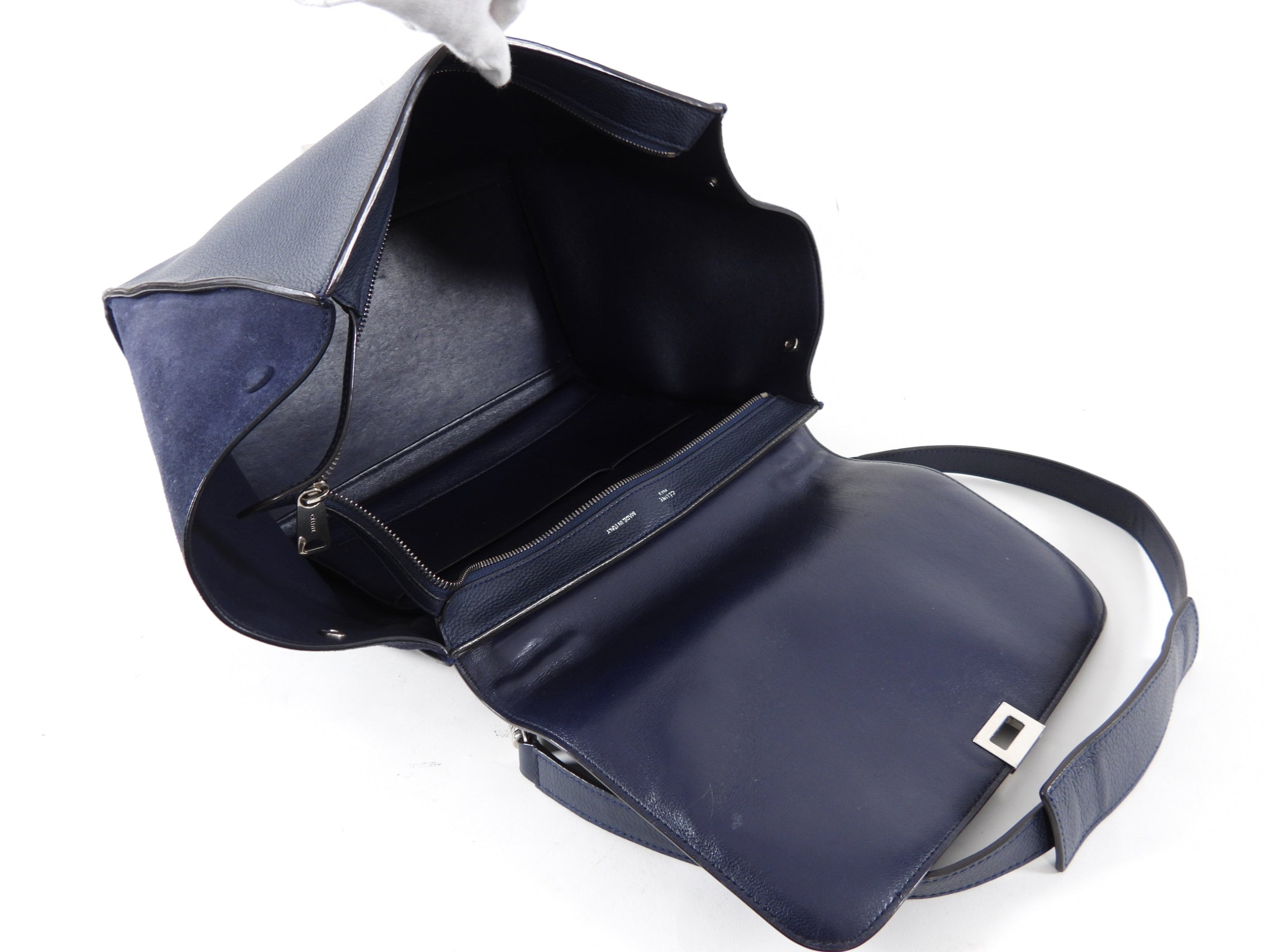 Celine Navy Leather and Suede Trapeze Two-Way Bag