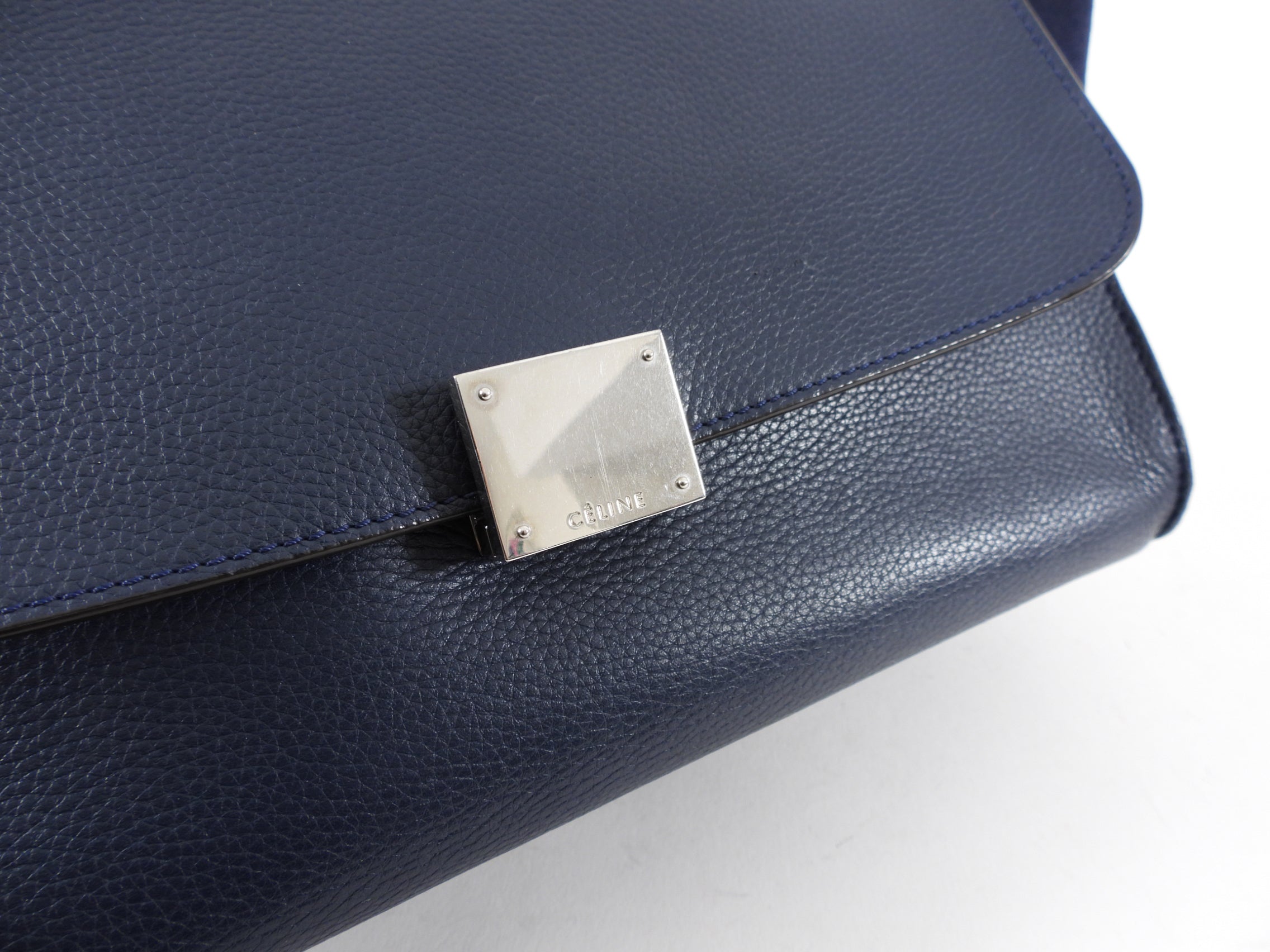 Celine Navy Leather and Suede Trapeze Two-Way Bag