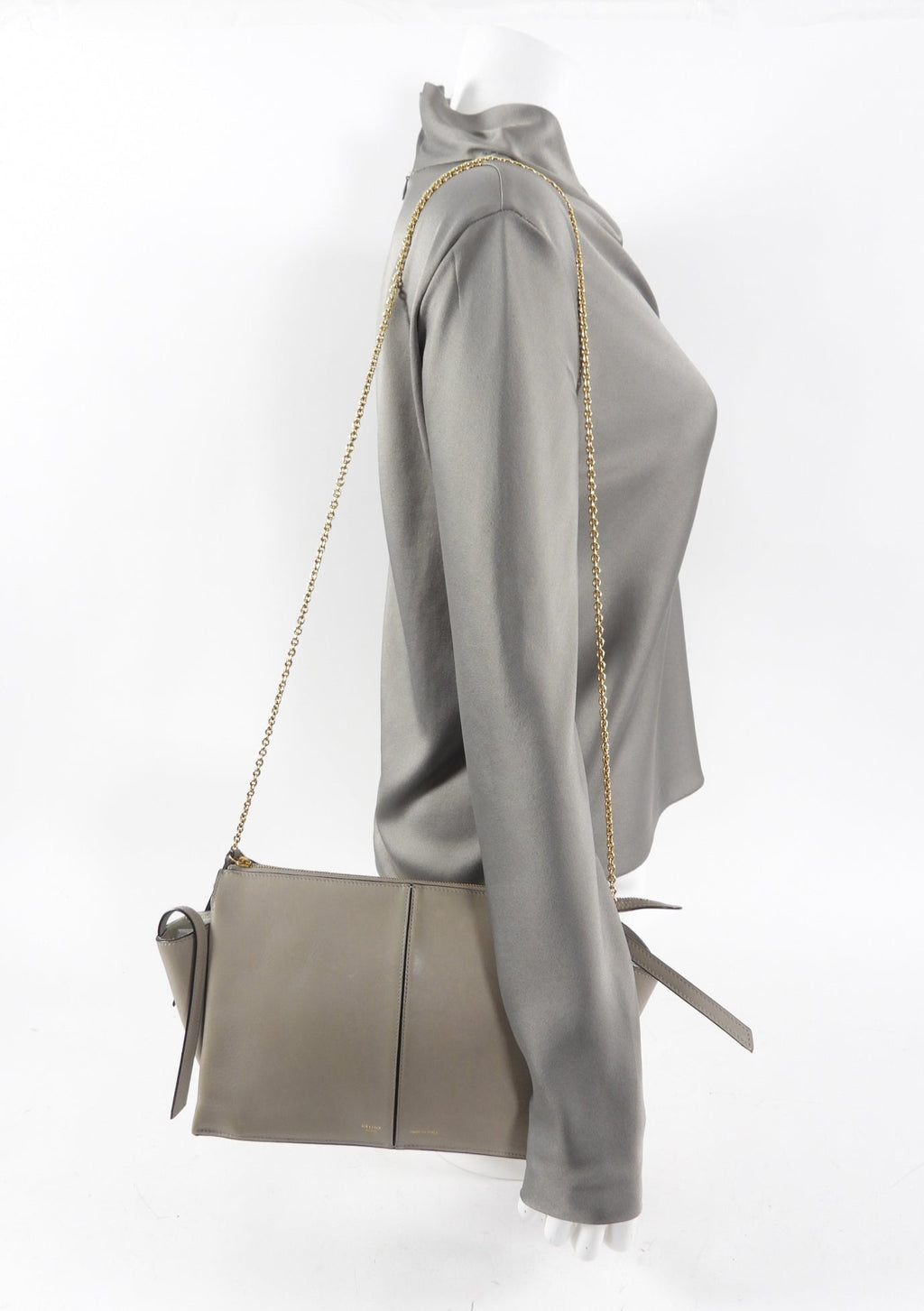 Celine Taupe Trifold Clutch Chain Bag