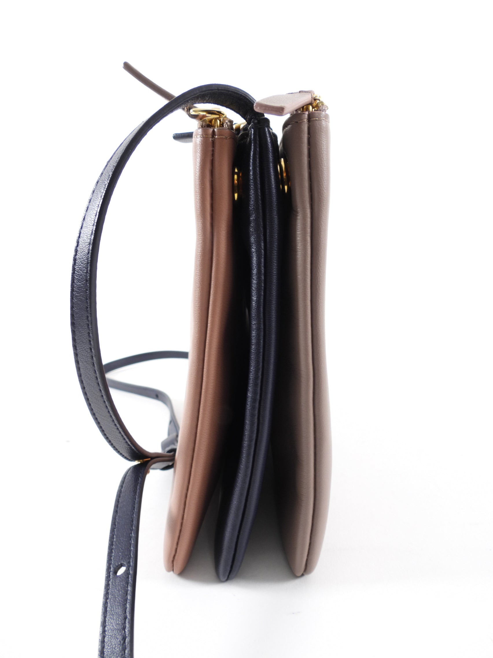 Celine Leather Trio Bag in Mauve, Navy, and Rose