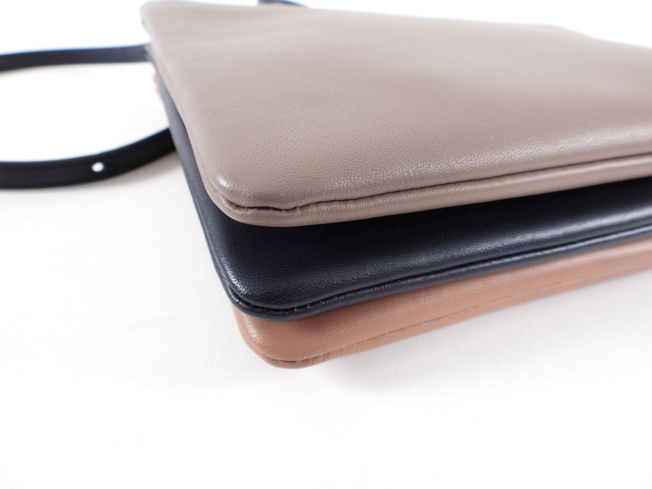 Celine Leather Trio Bag in Mauve, Navy, and Rose