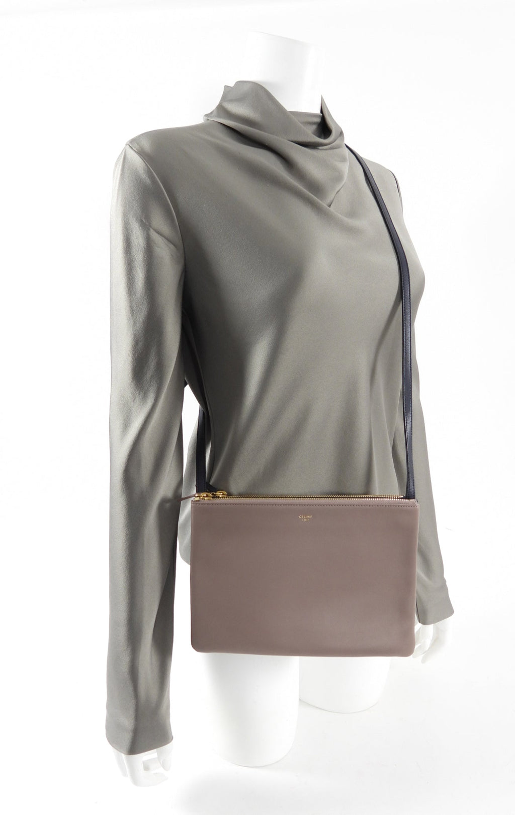 Celine Leather Trio Bag in Mauve, Navy, and Rose