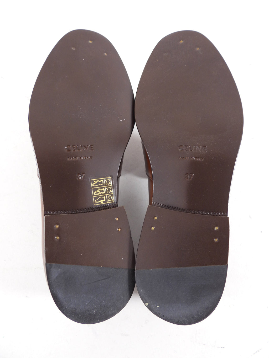 Celine Tan Polished Leather Triomphe Loafers - 37