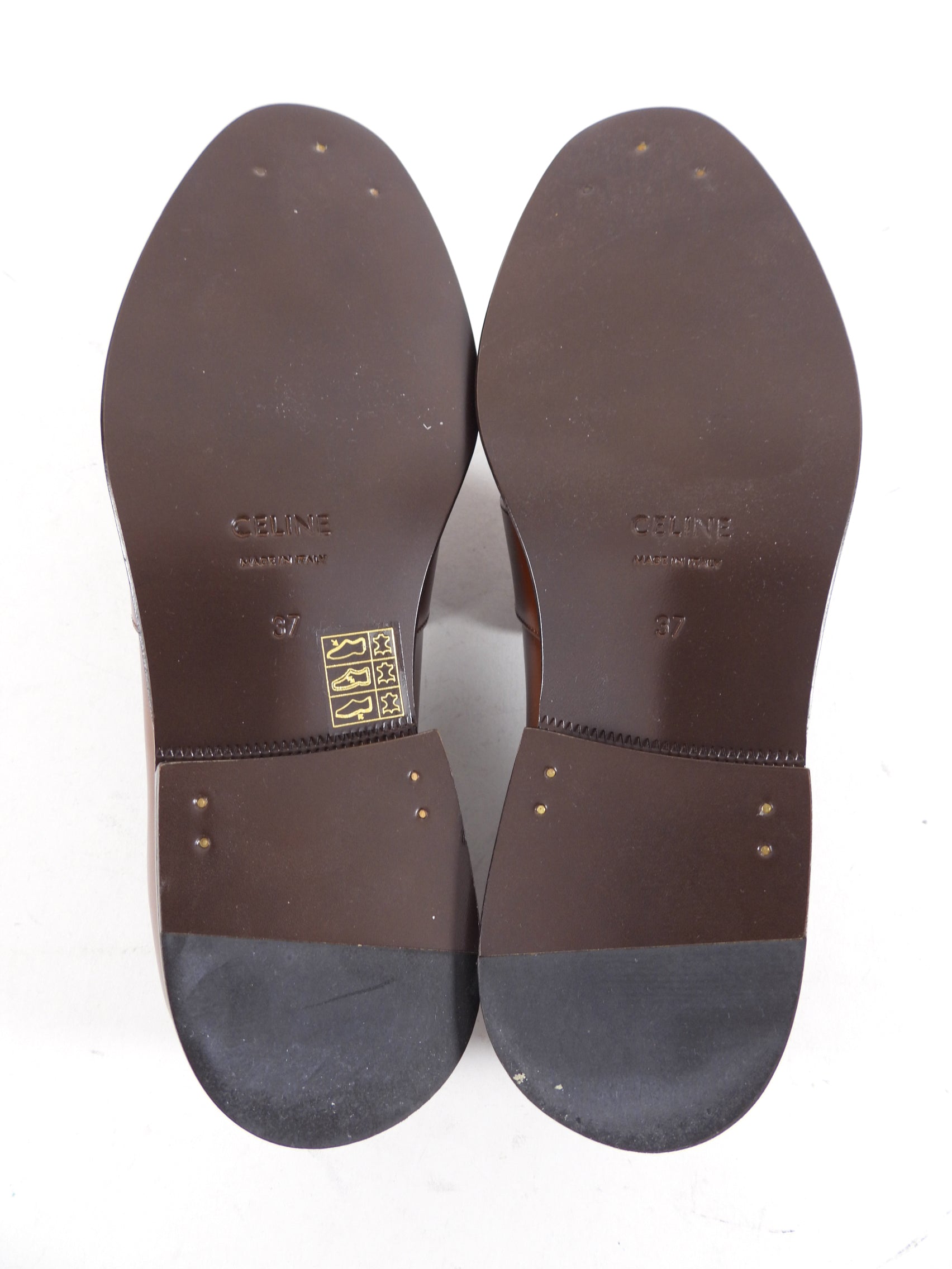 Celine Tan Polished Leather Triomphe Loafers - 37