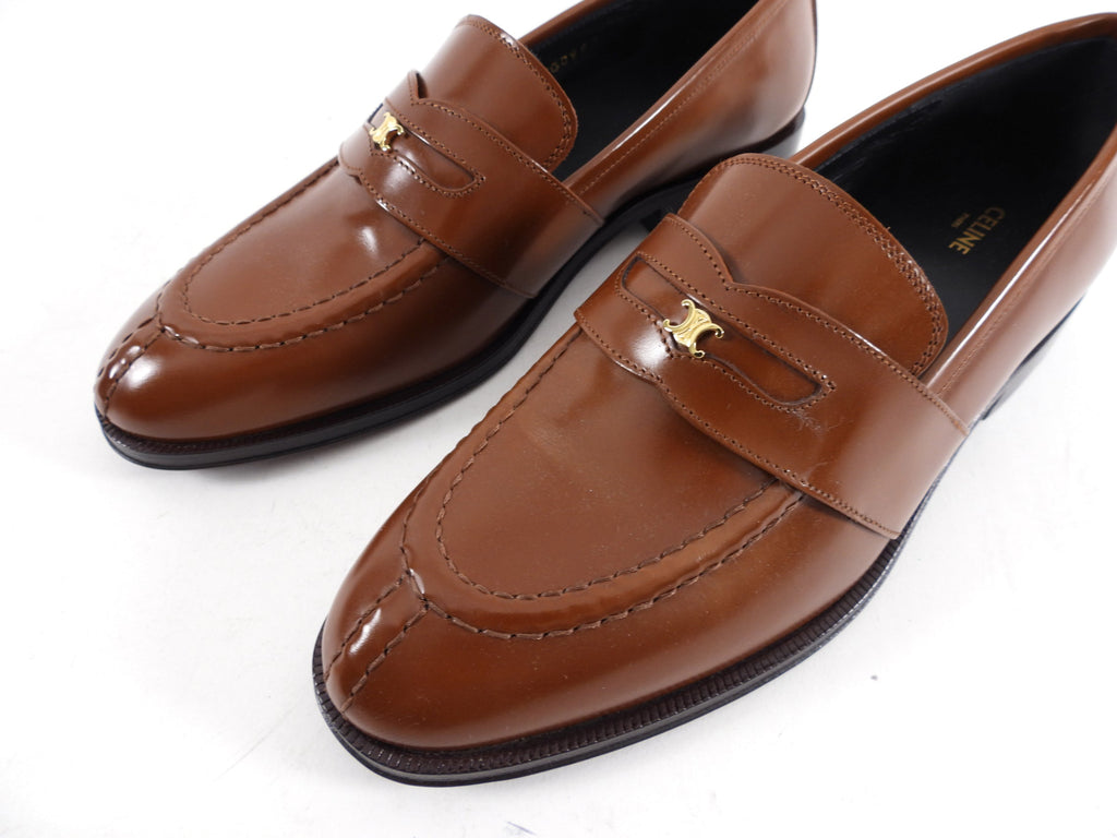 Celine Tan Polished Leather Triomphe Loafers - 37