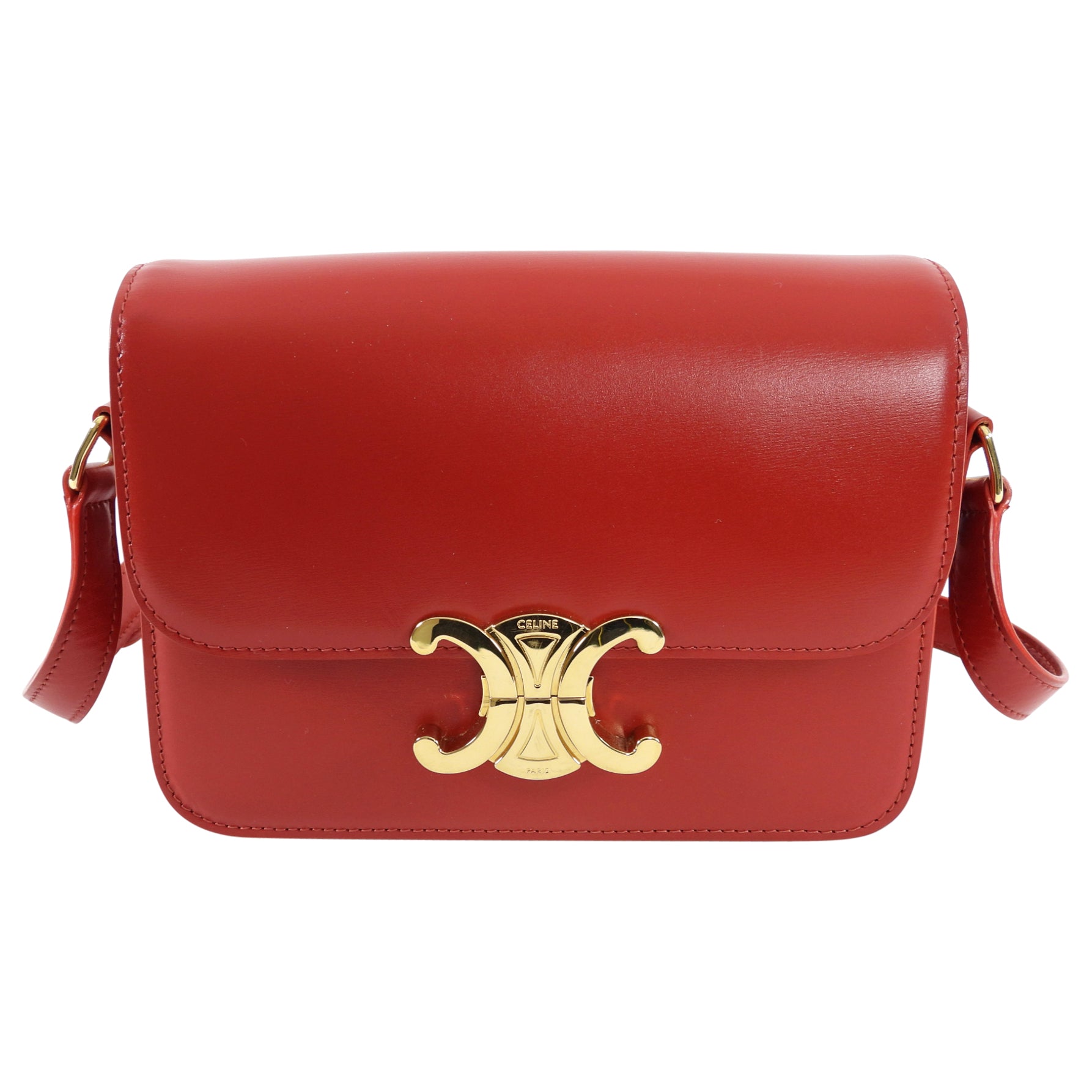Celine Red Teen Triomphe Bag in Shiny Calfskin