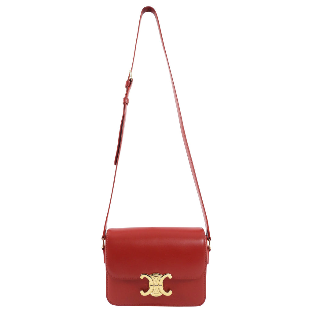 Celine Red Teen Triomphe Bag in Shiny Calfskin