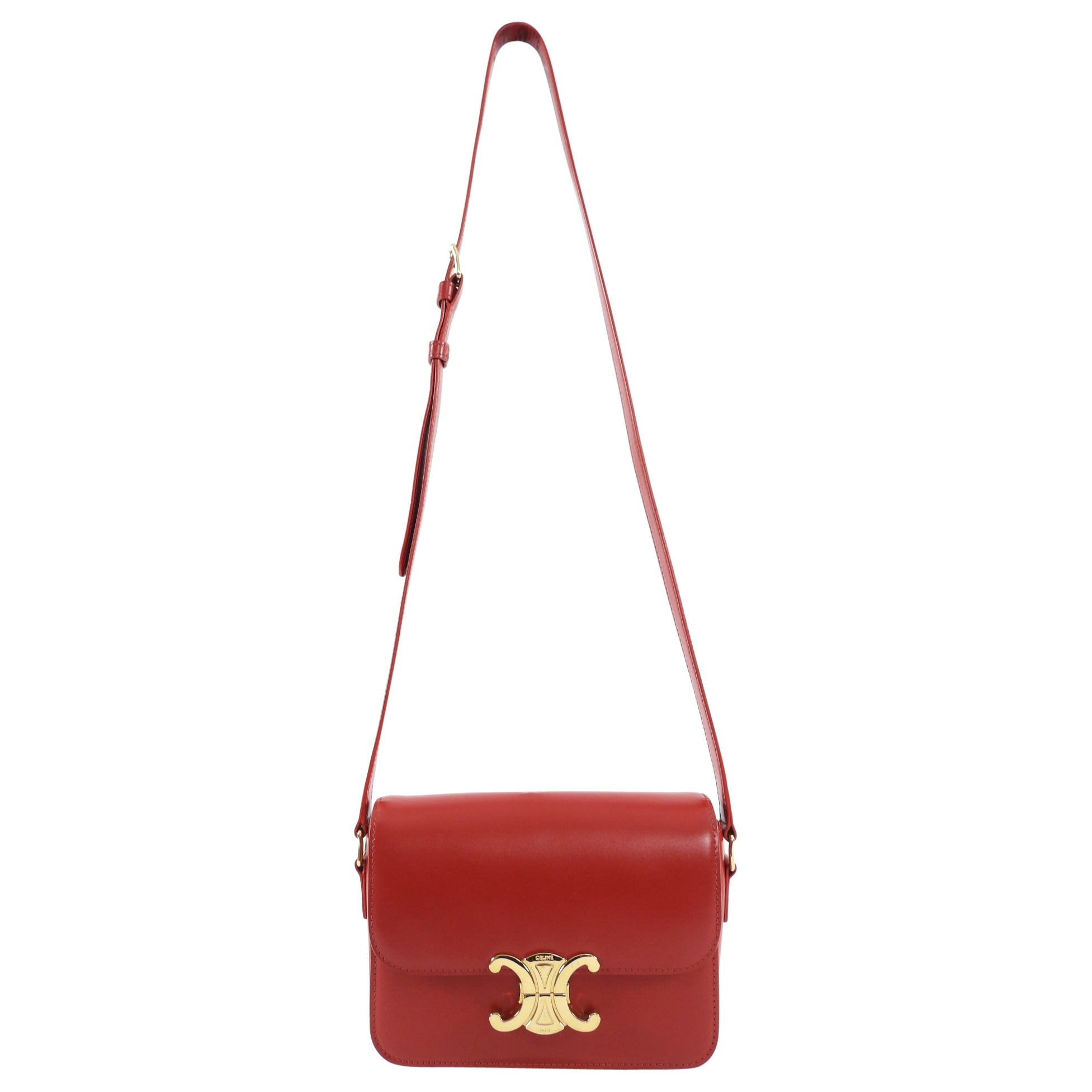 Celine Red Teen Triomphe Bag in Shiny Calfskin