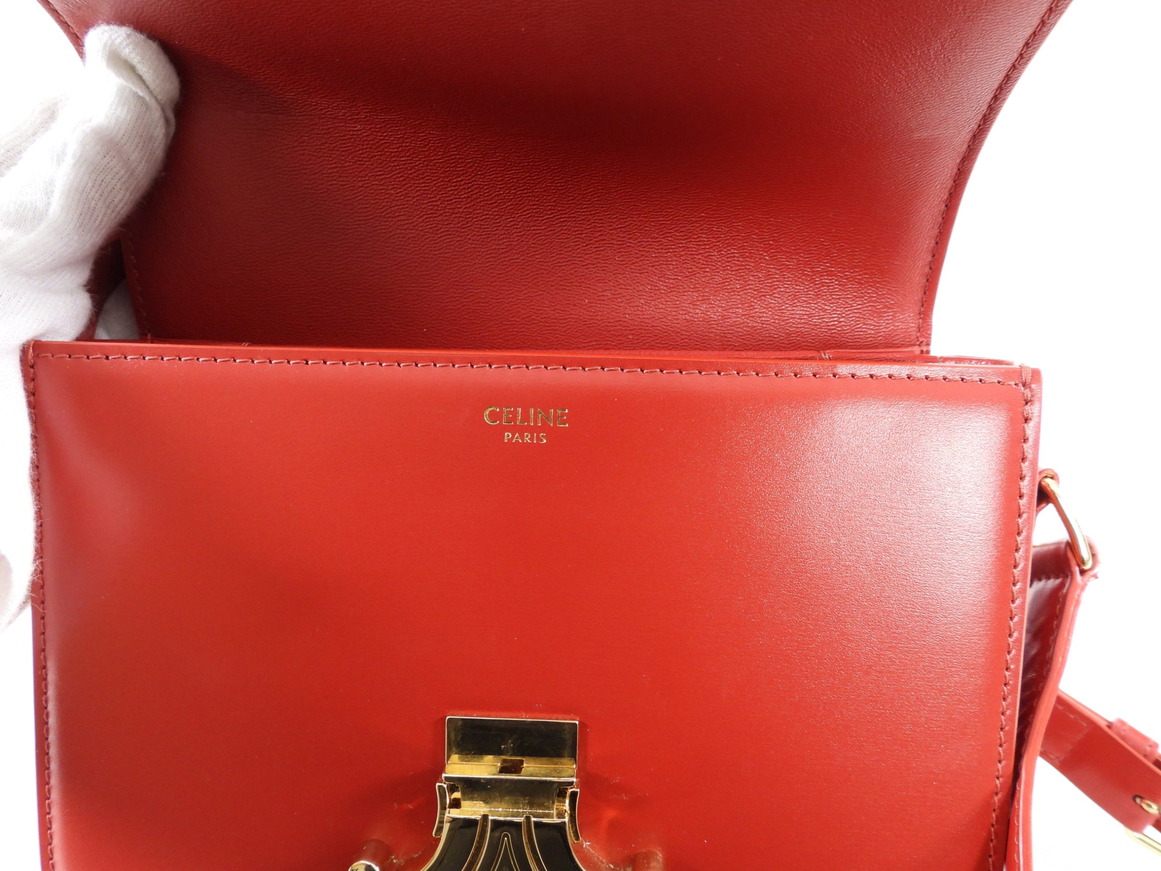 Celine Red Teen Triomphe Bag in Shiny Calfskin