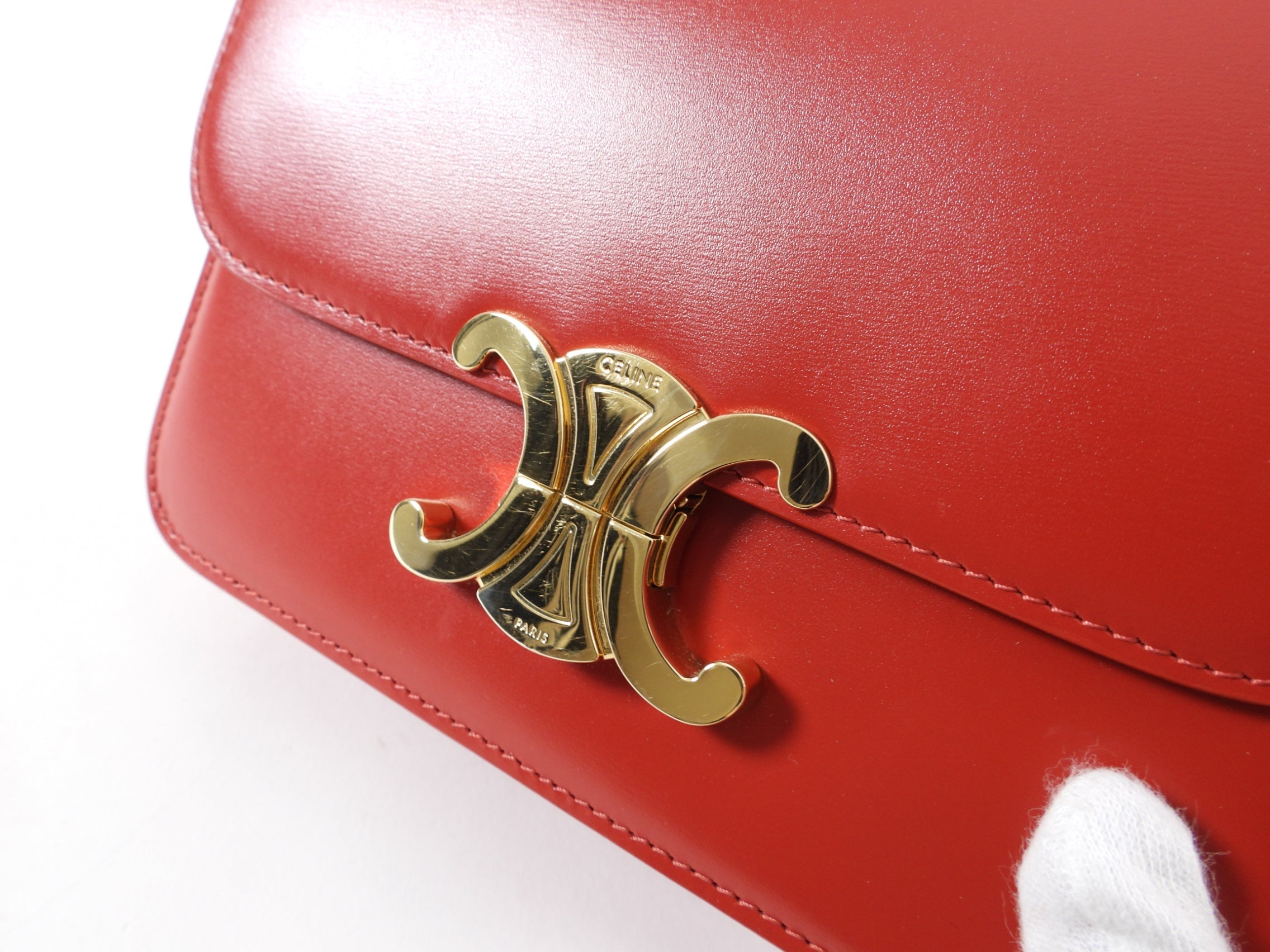 Celine Red Teen Triomphe Bag in Shiny Calfskin