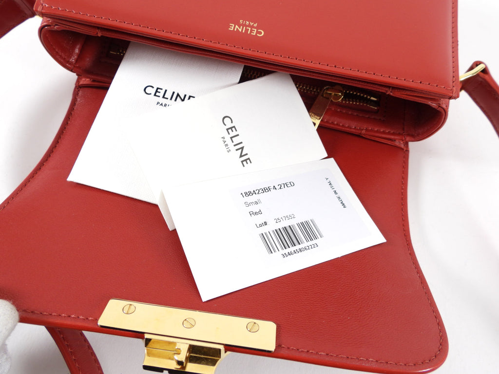 Celine Red Teen Triomphe Bag in Shiny Calfskin