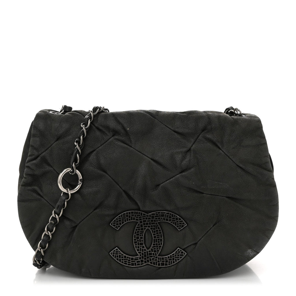 Iridescent Calfskin Glint Flap Black