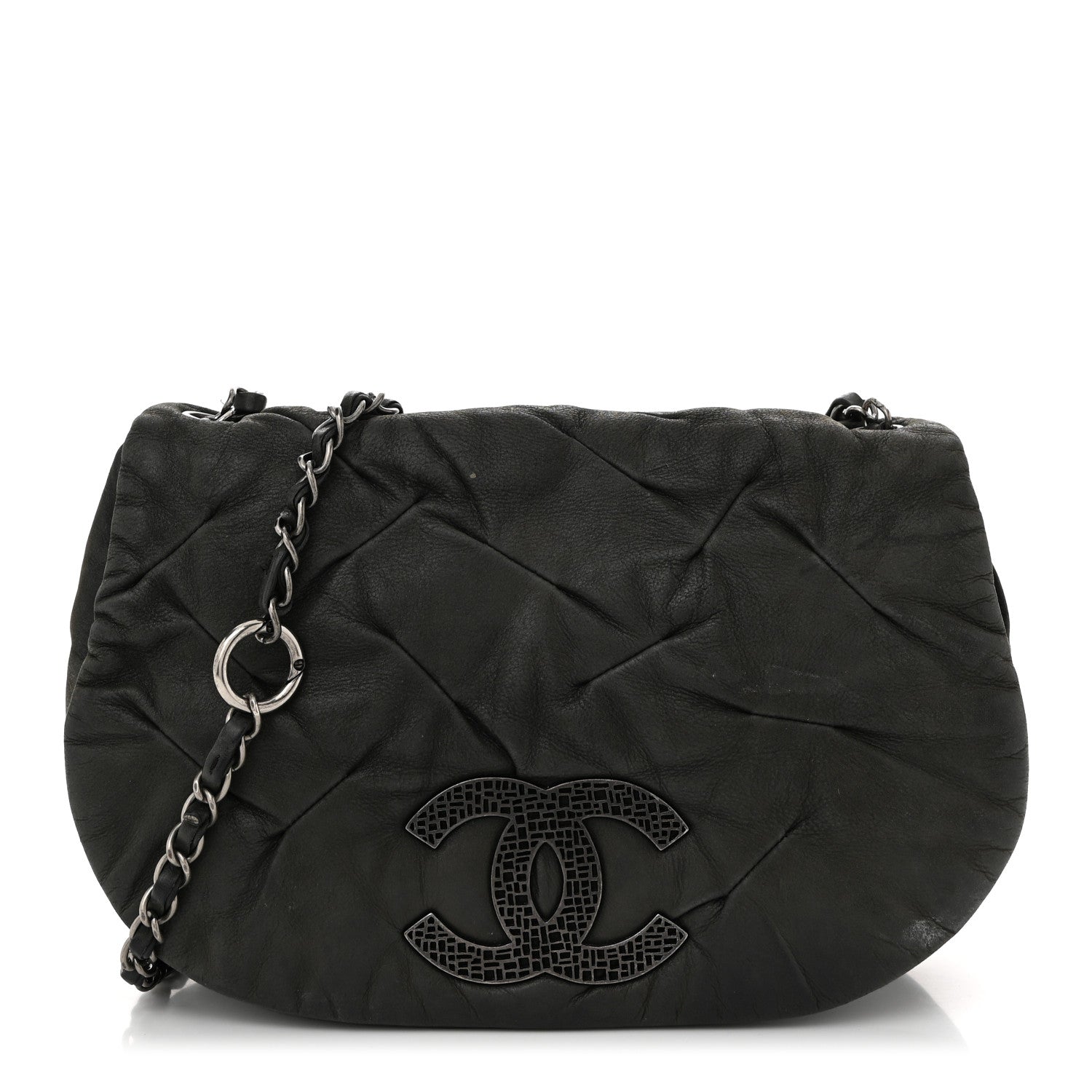 Iridescent Calfskin Glint Flap Black