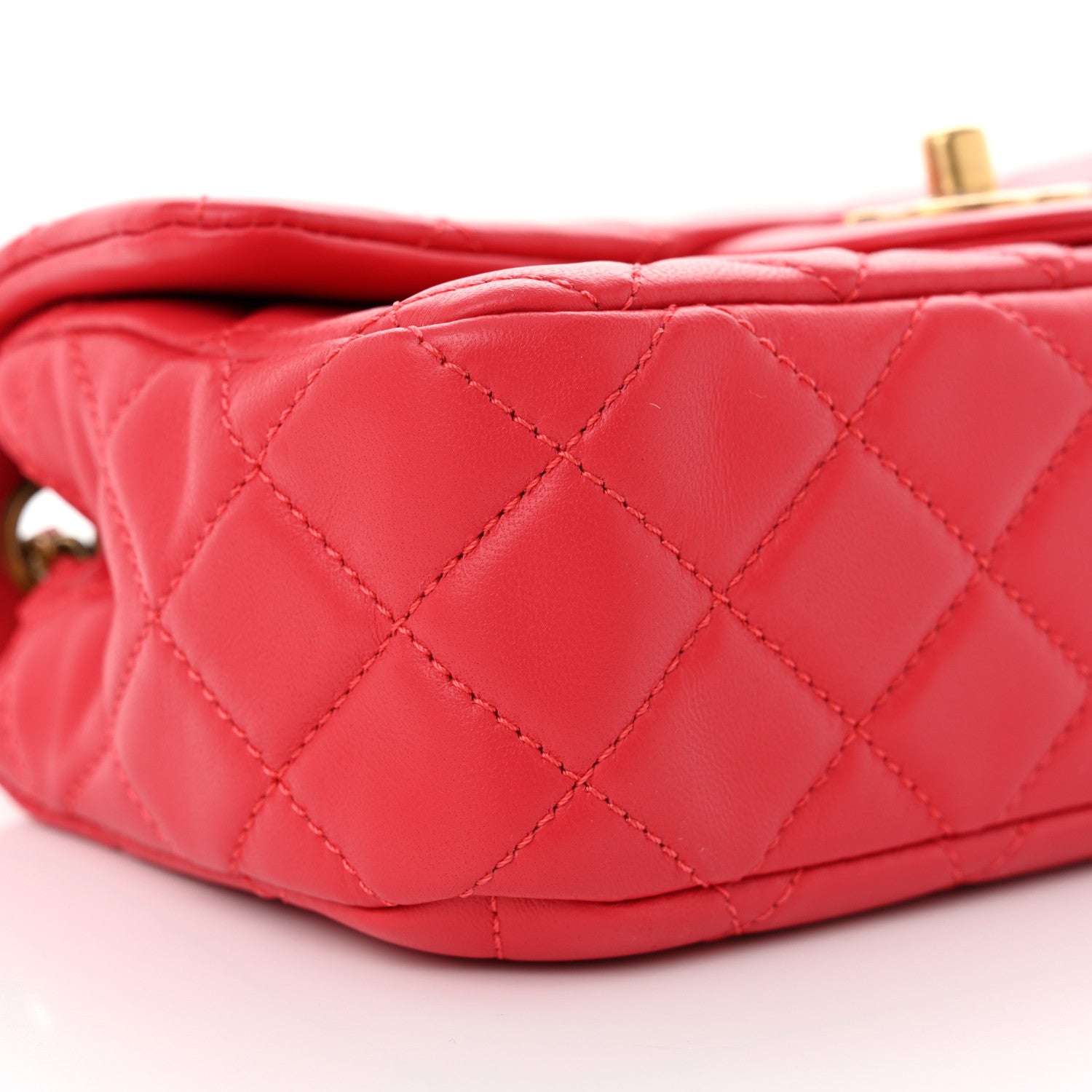Lambskin Quilted Mini Rectangular Pearl Crush Flap Red