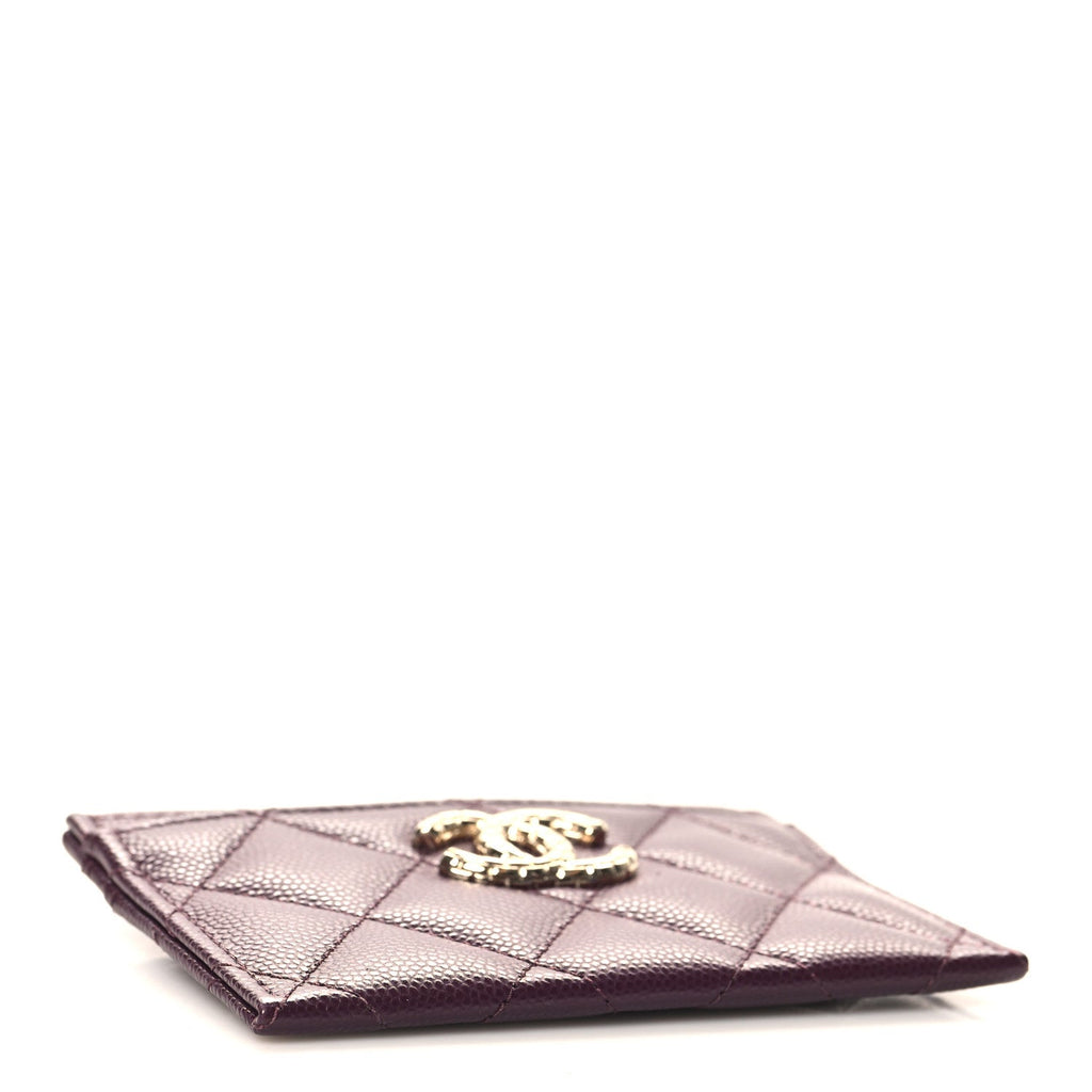 Caviar Quilted Chain Embossed CC  Holder Dark Burgundy