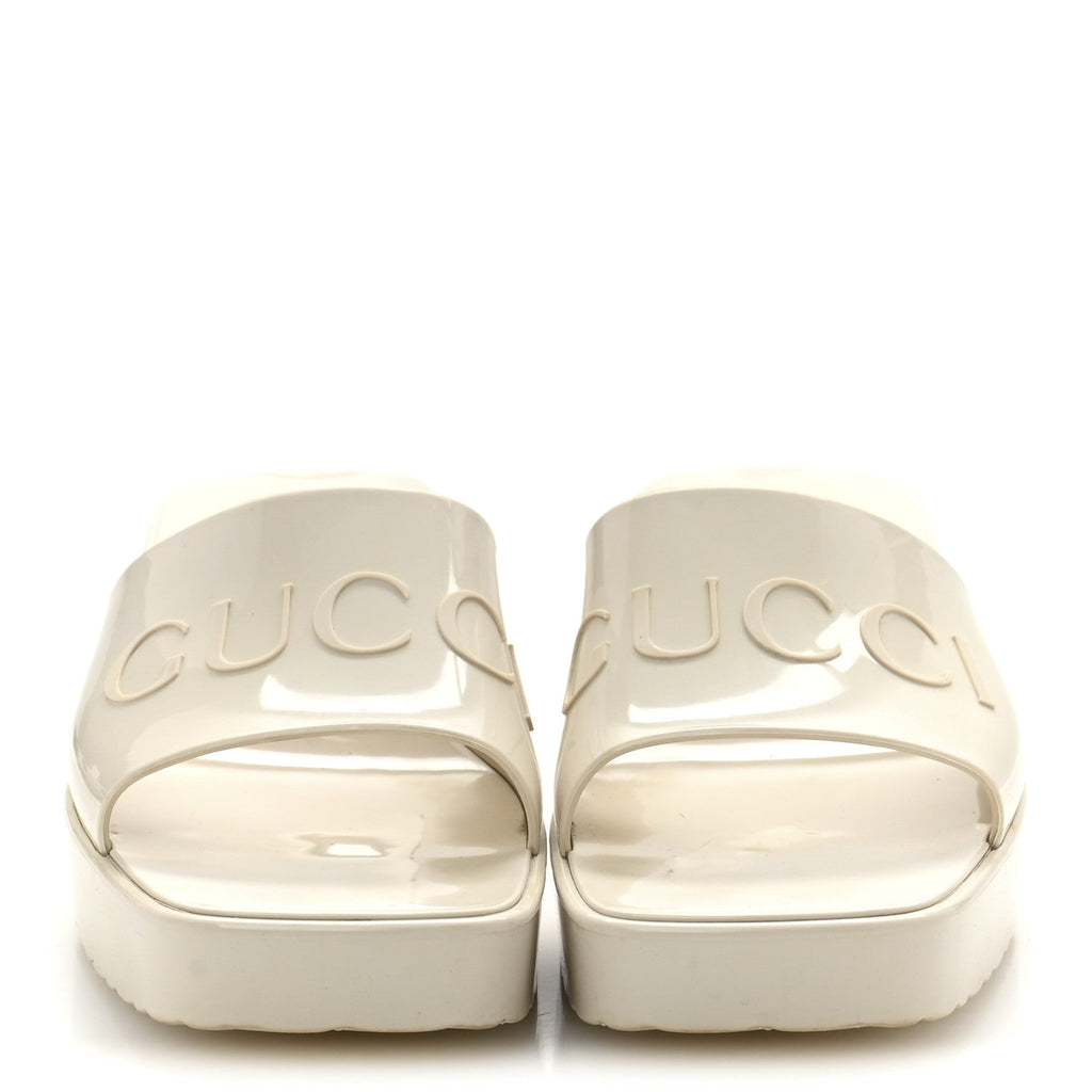 Rubber Gucci Logo Womens Platform 20/60mm Slide Sandals Mystic White