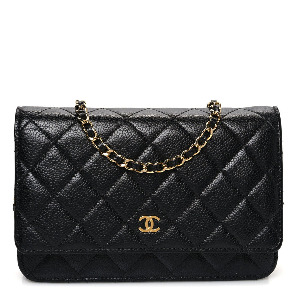 Caviar Quilted Wallet on Chain WOC Black