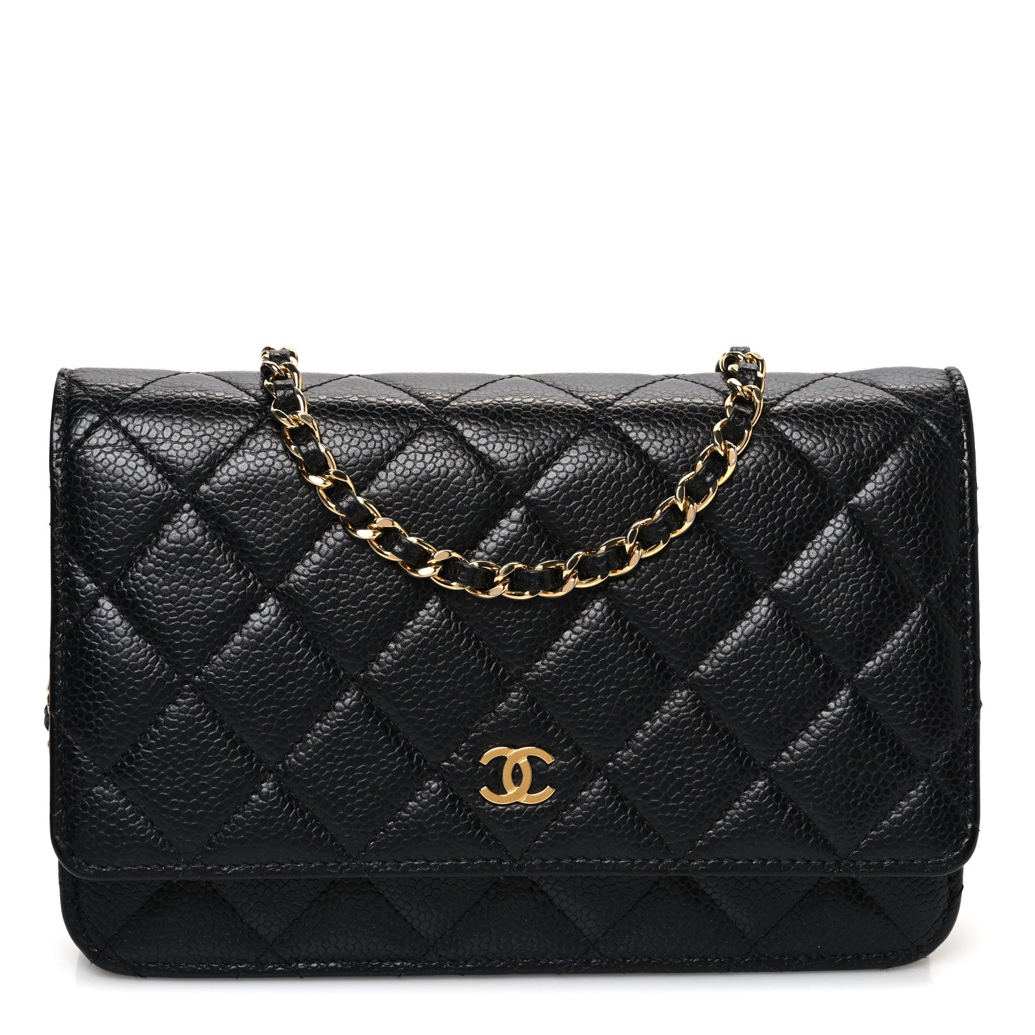 Caviar Quilted Wallet on Chain WOC Black