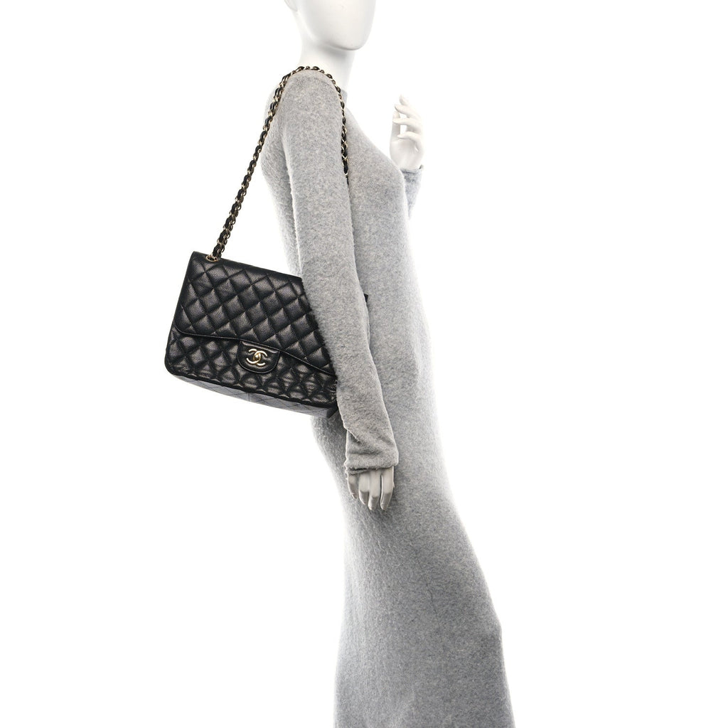 Caviar Quilted Jumbo Double Flap Black