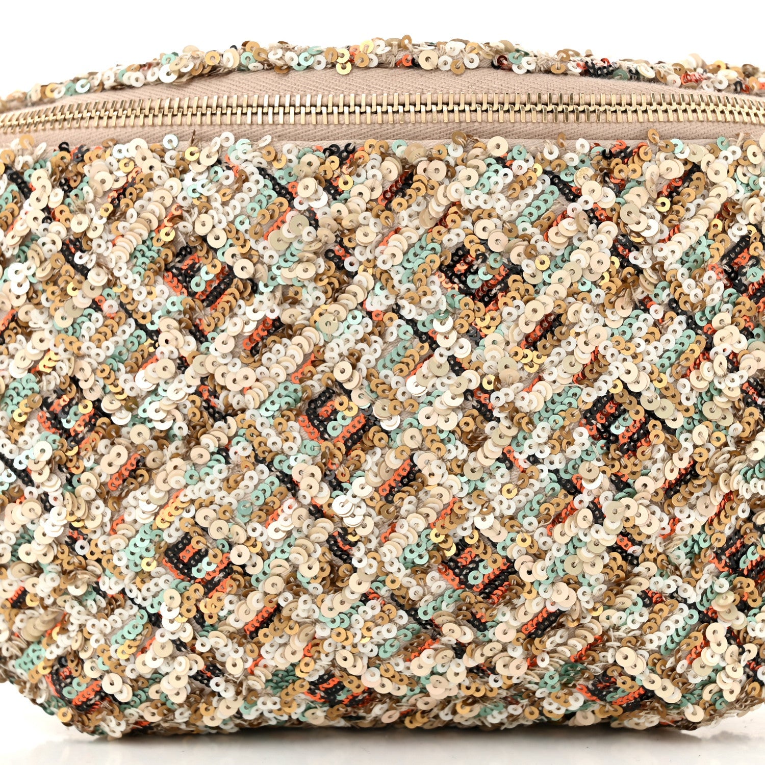Sequin Calfskin Sparkling City Waist Bag Fanny Pack Beige