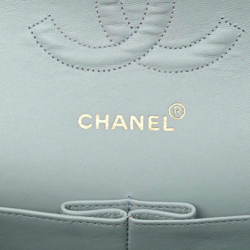 Lambskin Quilted Medium Double Flap Light Blue