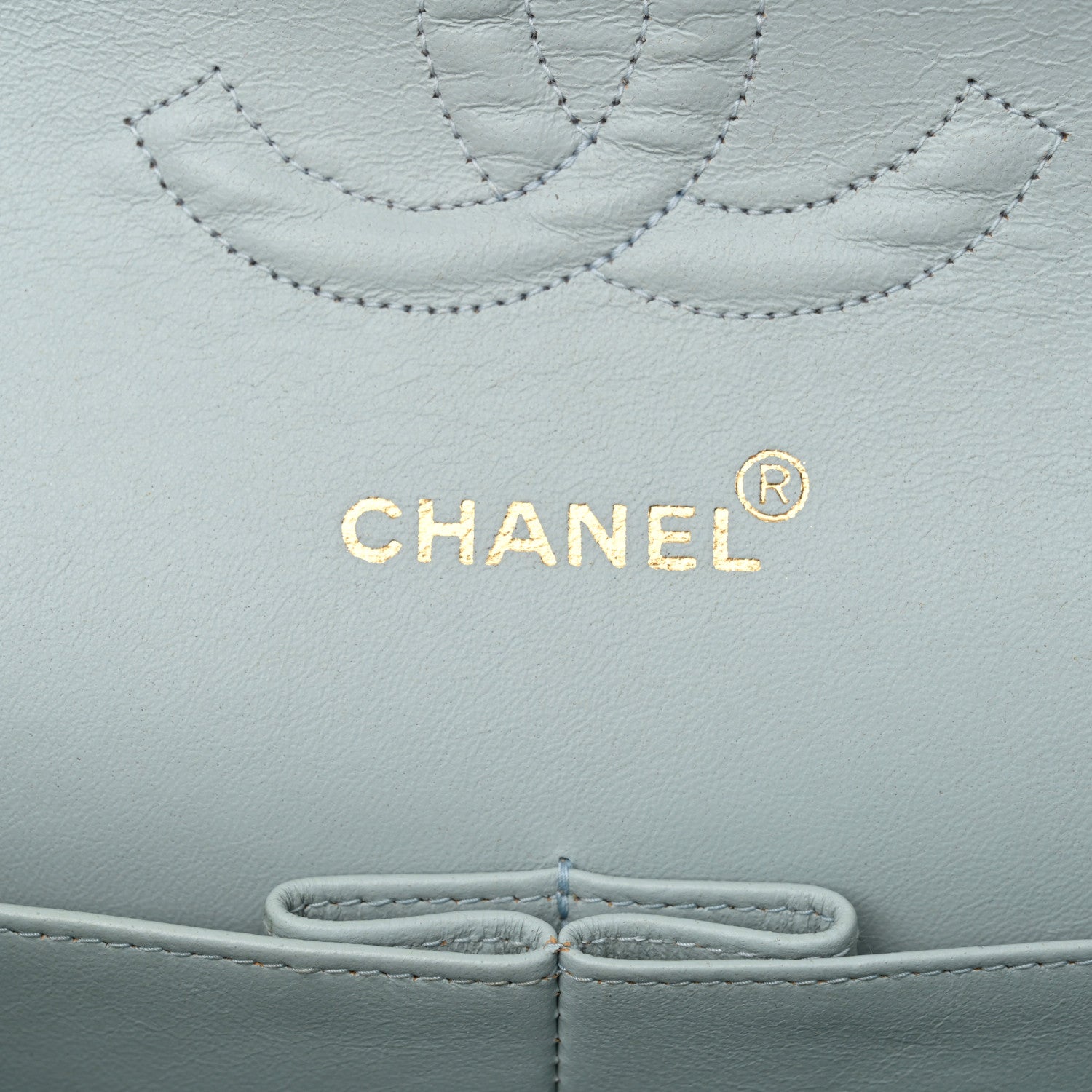 Lambskin Quilted Medium Double Flap Light Blue
