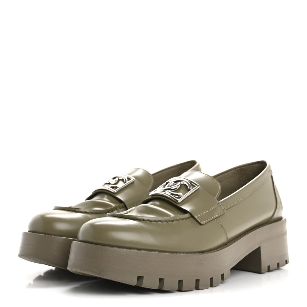 Calfskin Metal CC Loafers 38.5 Khaki