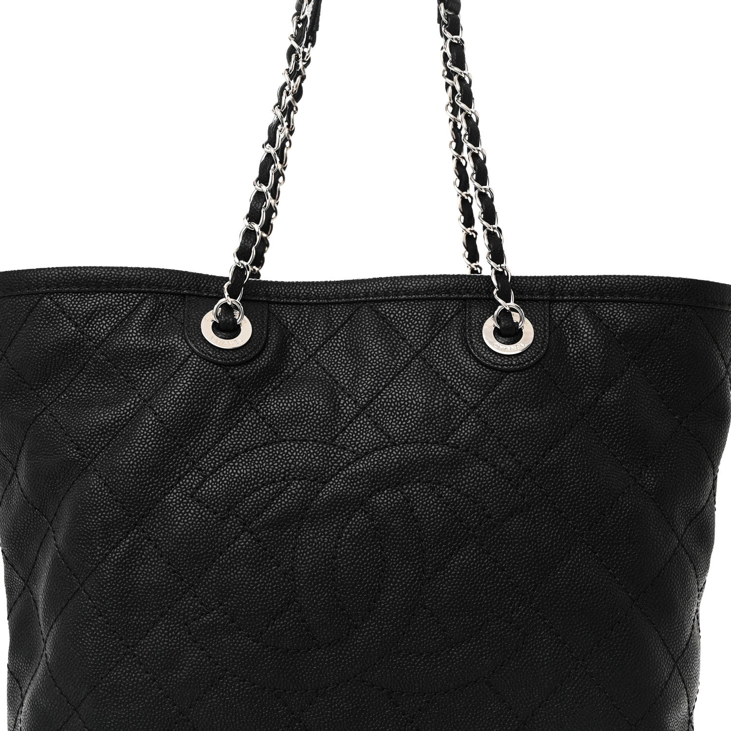 Grained Calfskin Quilted Small Daily Shopping Tote Black