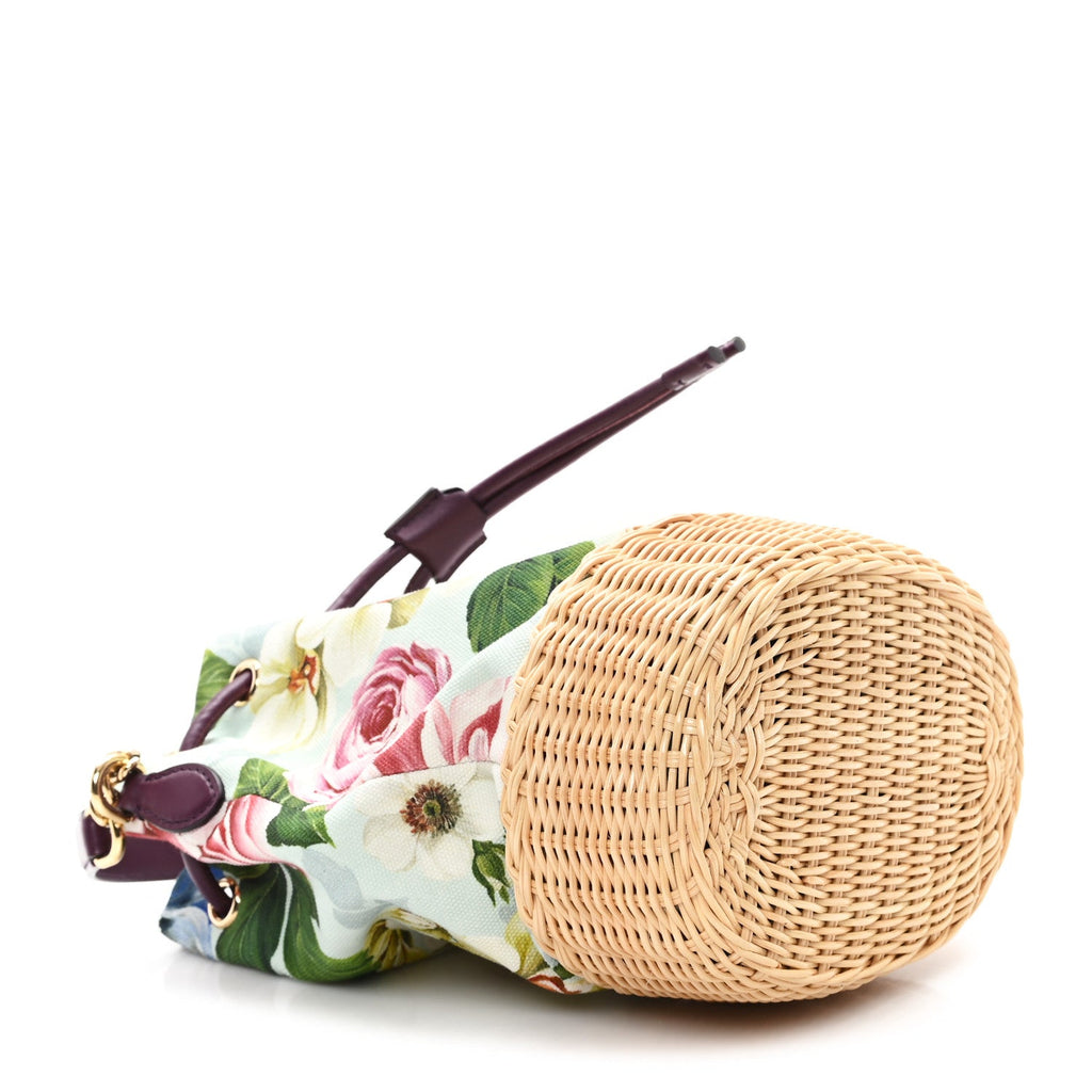 Wicker Canvas Floral Print Millennials Bucket Bag Multicolor