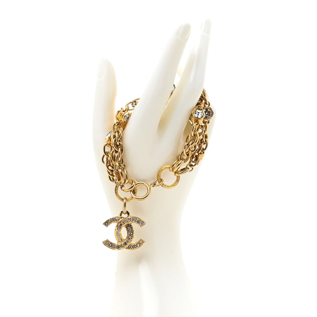 Crystal Multistrand Chain CC Bracelet Gold