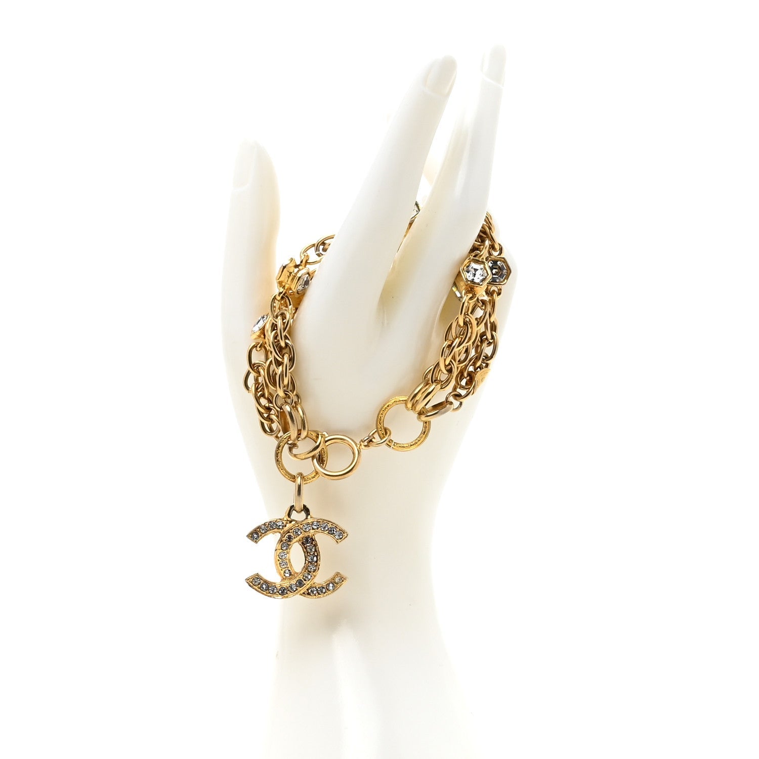 Crystal Multistrand Chain CC Bracelet Gold