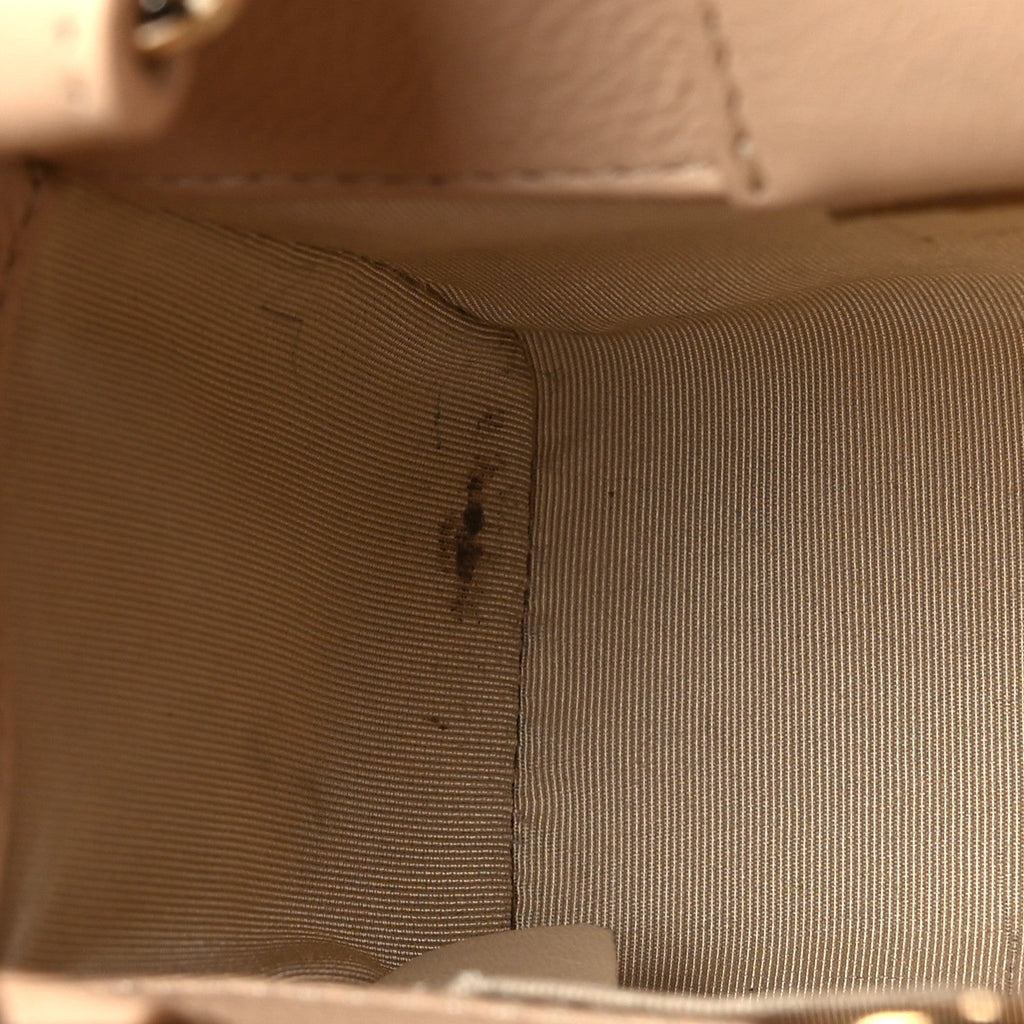 Grained Calfskin Stitched Mini Label  Shopper Tote Beige
