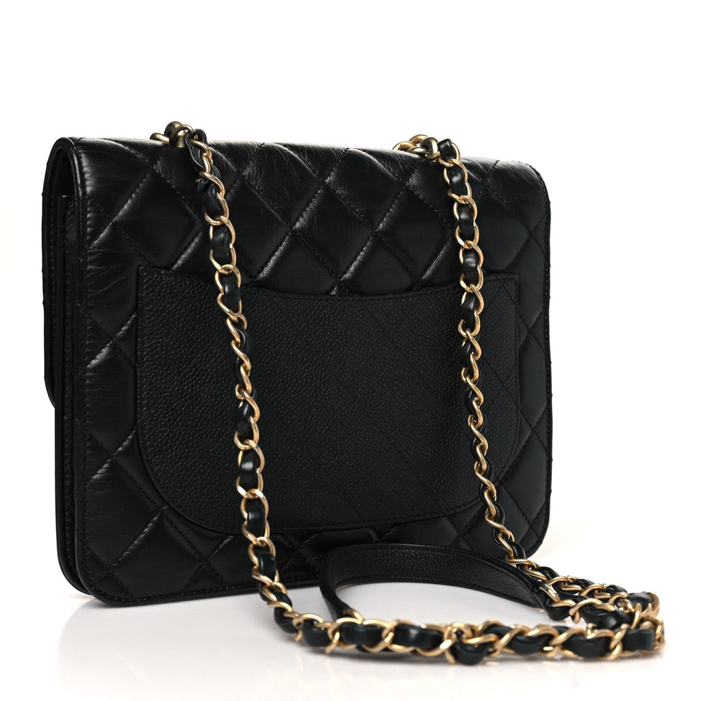 Calfskin Caviar Quilted Chain Handle Flap Black