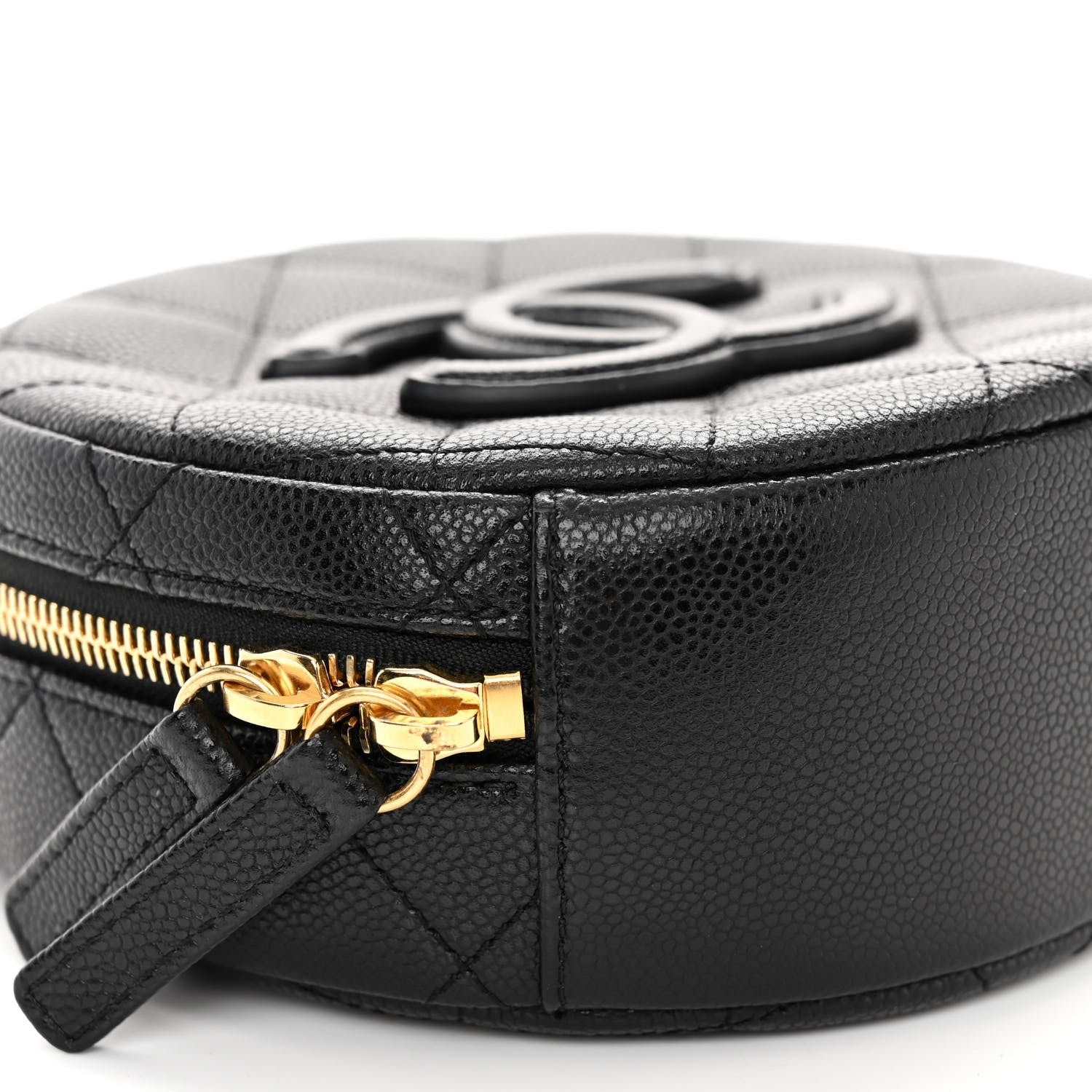 Caviar Quilted Small Round Vanity With Chain Black