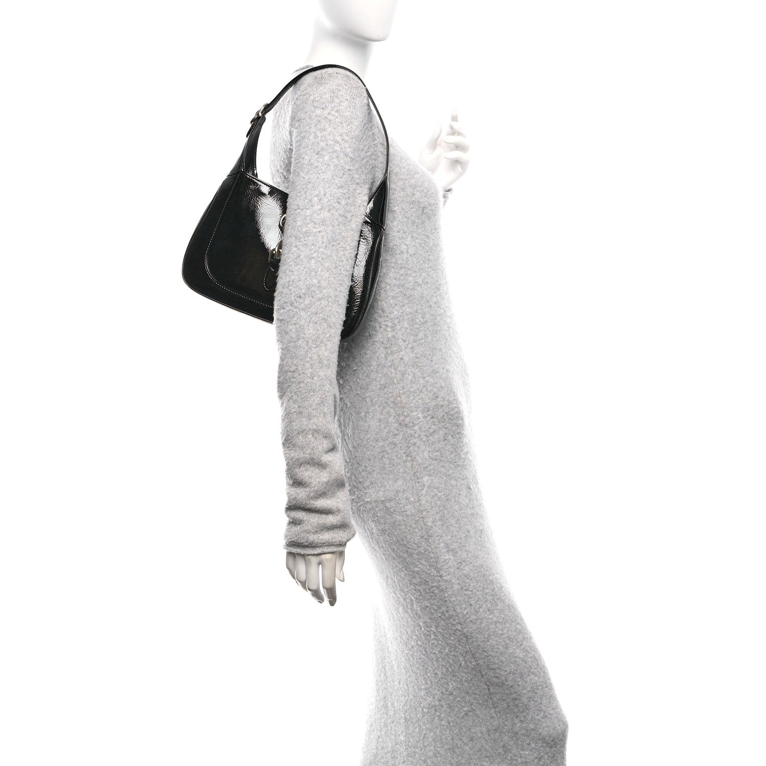 Patent Calfskin Small Jackie Shoulder Bag Black
